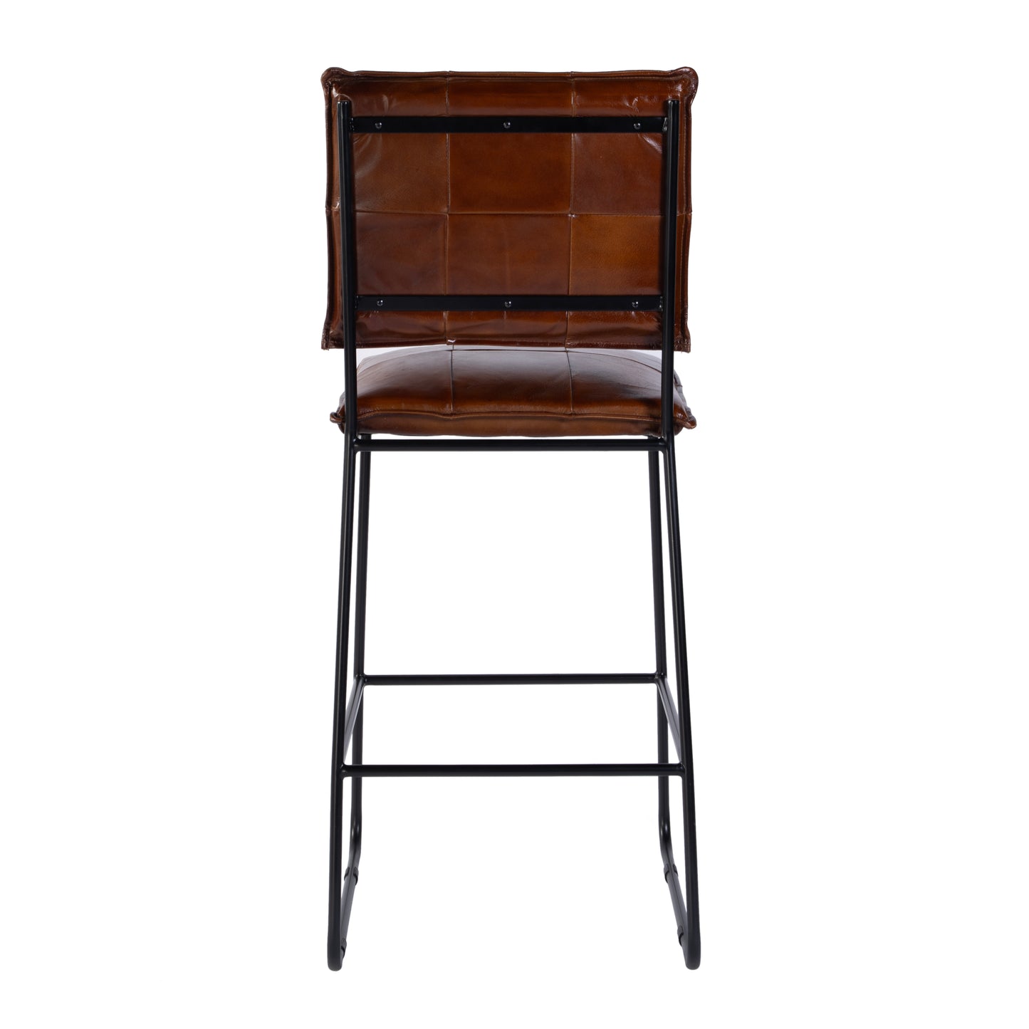 Butler Specialty Company Niles 30 in. Seat Height Leather and Iron Bar Stool with Footrest, Brown, Black