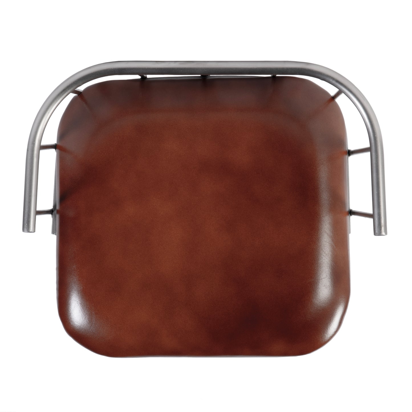 Butler Specialty Company Coriander 31 in. Seat Height Leather & Iron Bar Height Stool with Back and Footrest, Brown, Silver