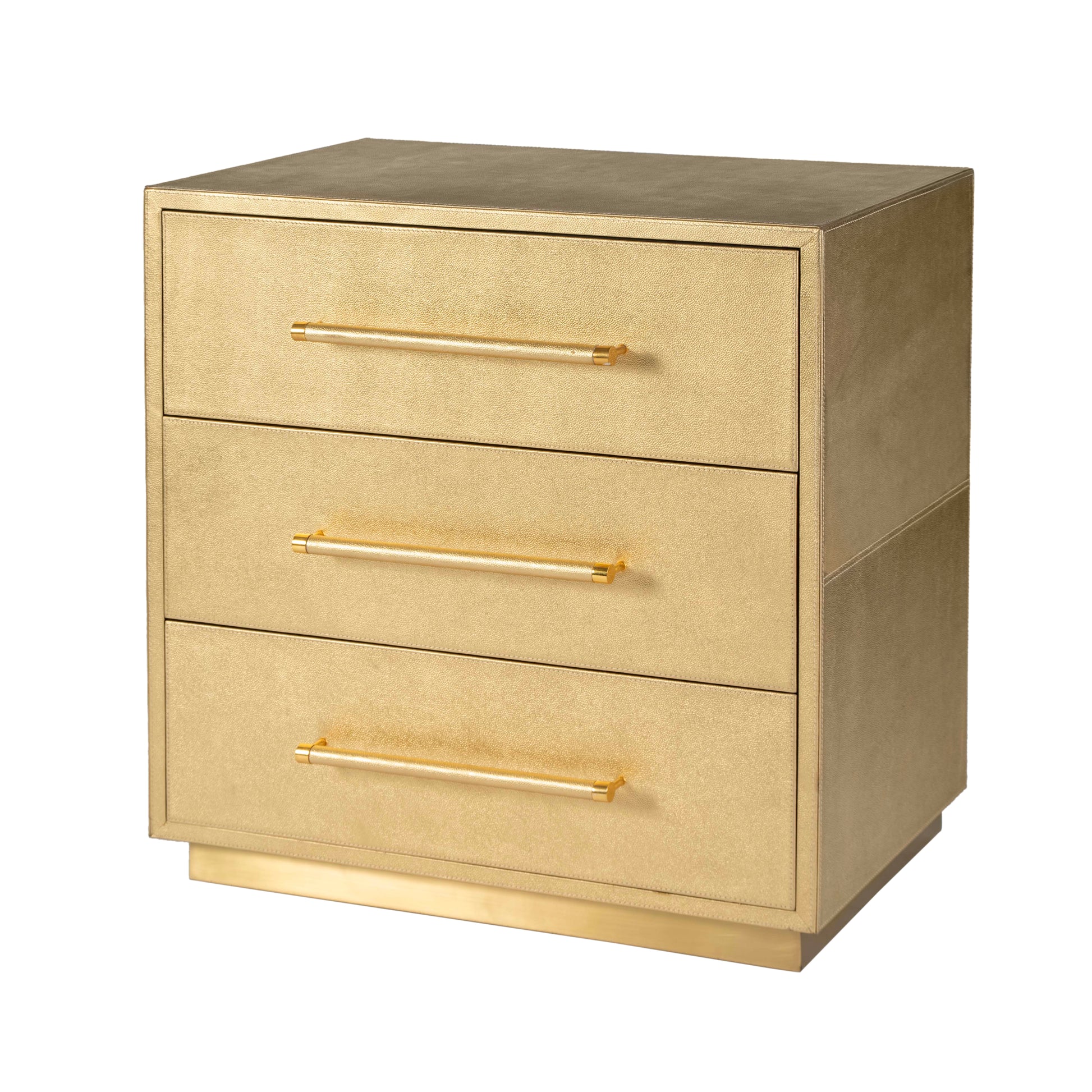 Butler Specialty Company Francois 28 in. W Rectangular Wood and Leather 3 Drawer Accent Chest, Gold