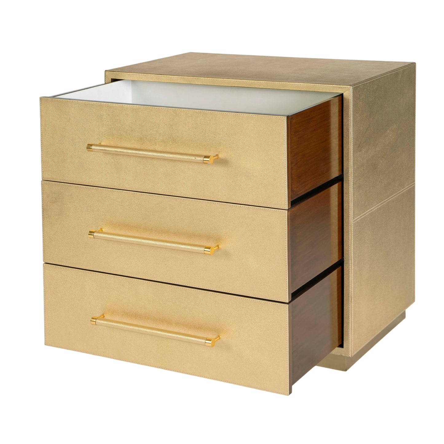 Butler Specialty Company Francois 28 in. W Rectangular Wood and Leather 3 Drawer Accent Chest, Gold