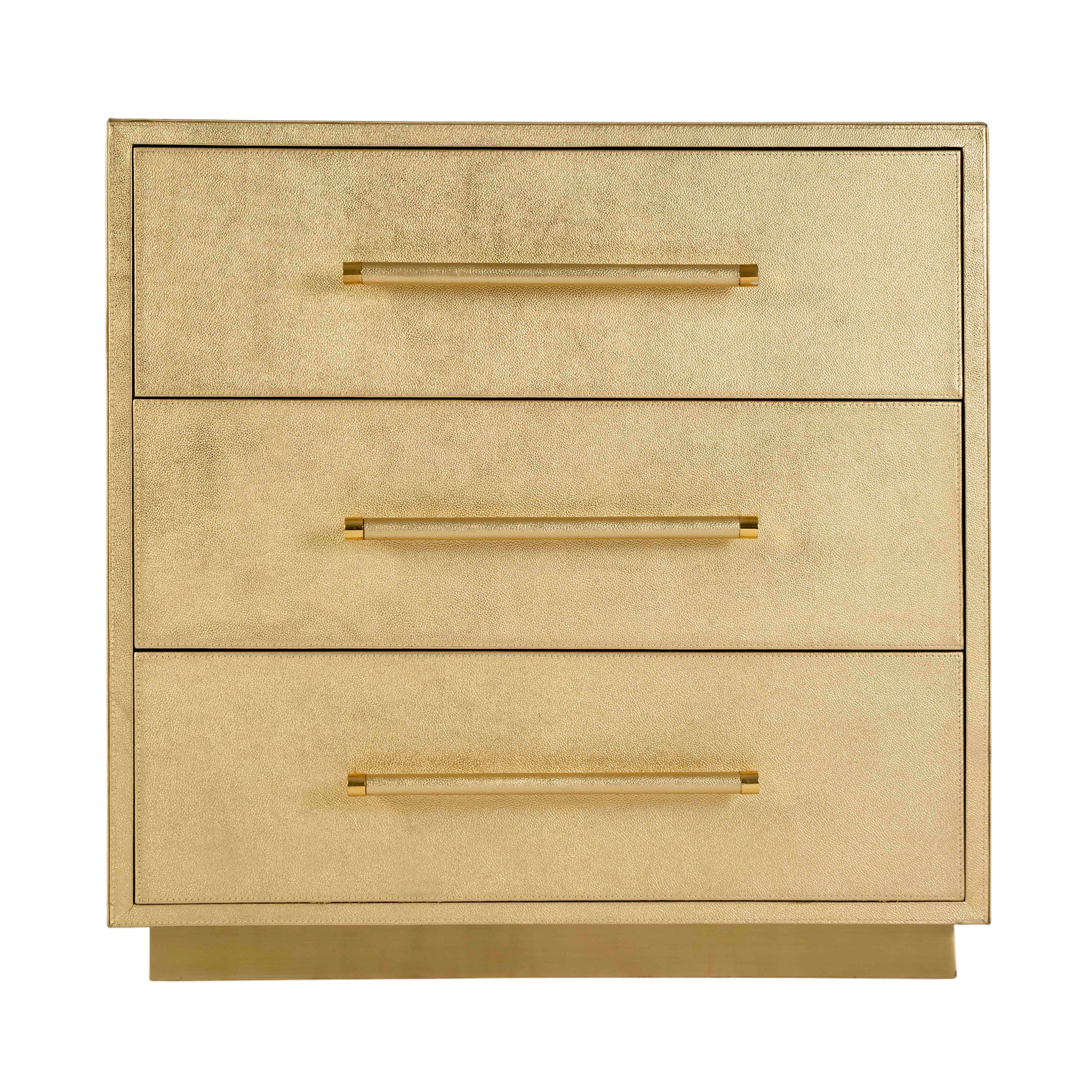Butler Specialty Company Francois 28 in. W Rectangular Wood and Leather 3 Drawer Accent Chest, Gold