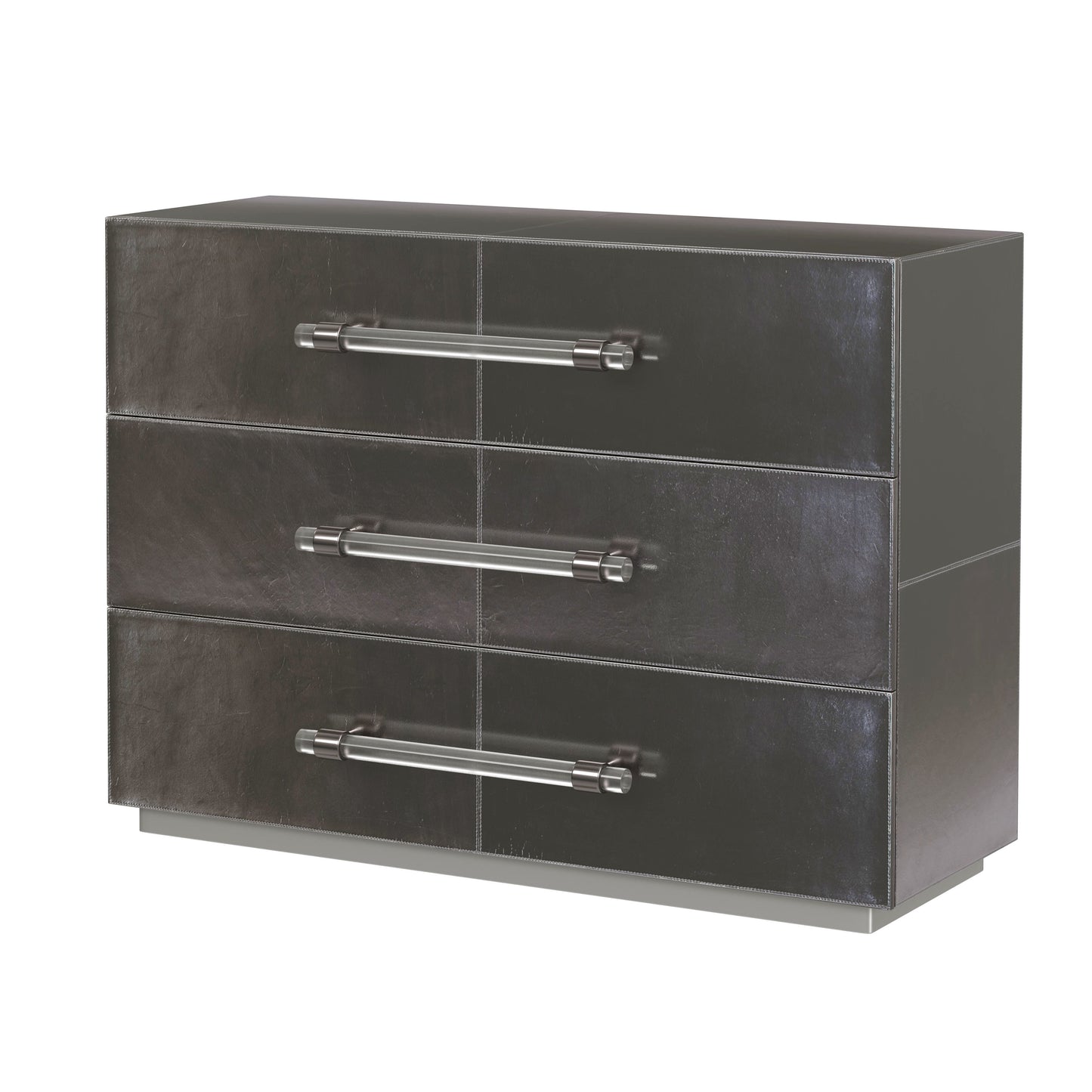 Butler Specialty Company Allman 48 in. W Rectangular Wood and Leather 3 Drawer Accent Chest, Silver