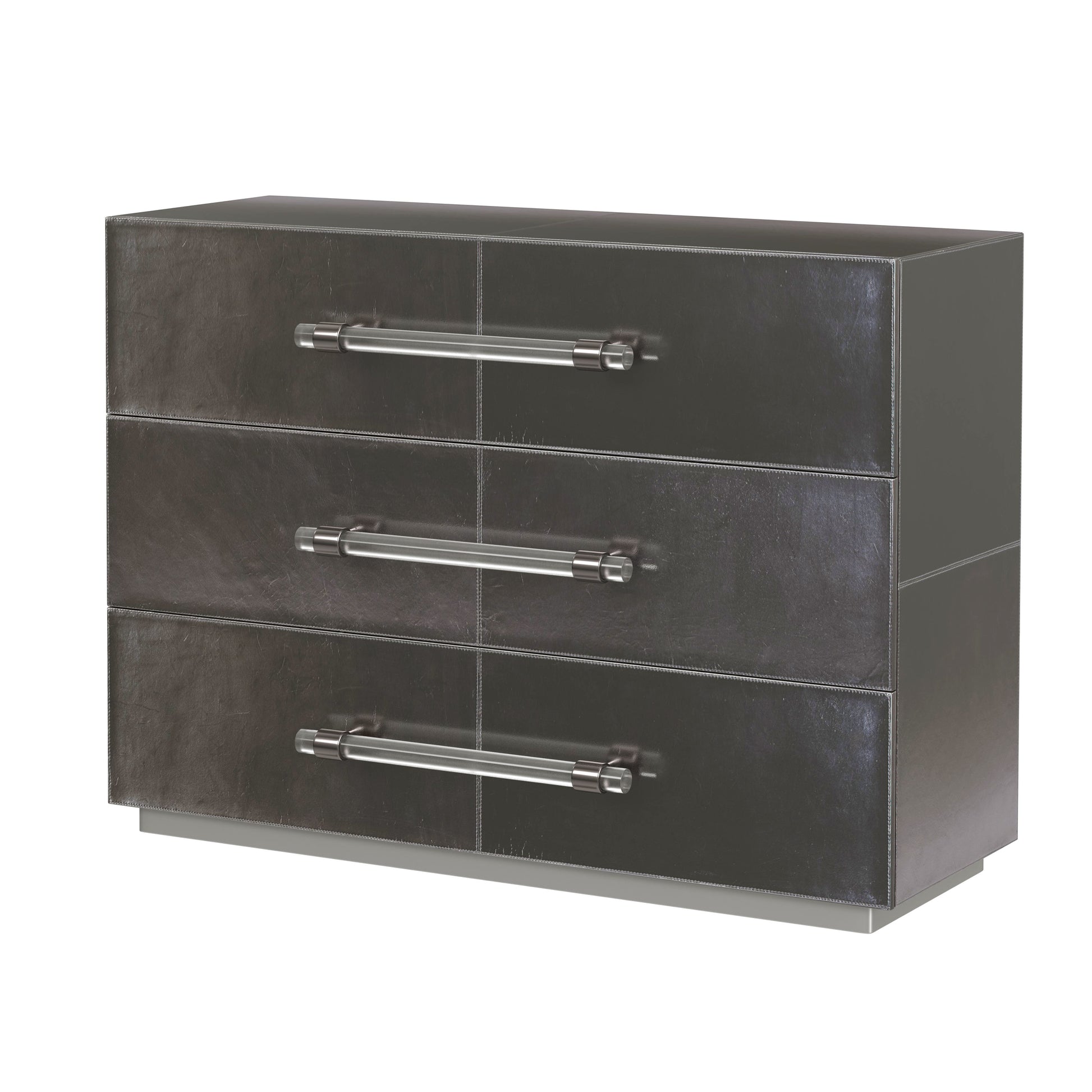 Butler Specialty Company Allman 48 in. W Rectangular Wood and Leather 3 Drawer Accent Chest, Silver