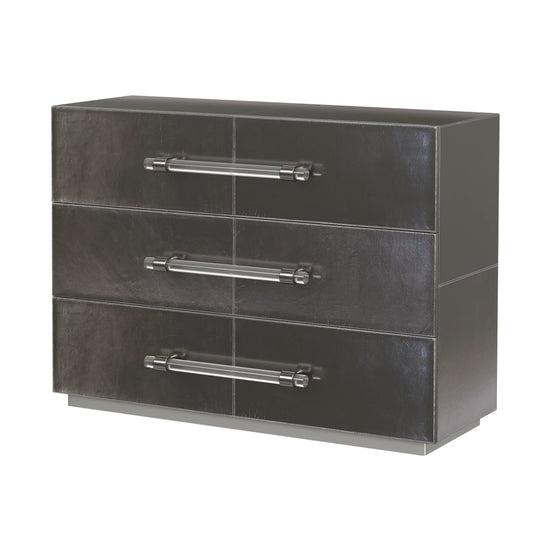 Butler Specialty Company Allman 48 in. W Rectangular Wood and Leather 3 Drawer Accent Chest, Silver