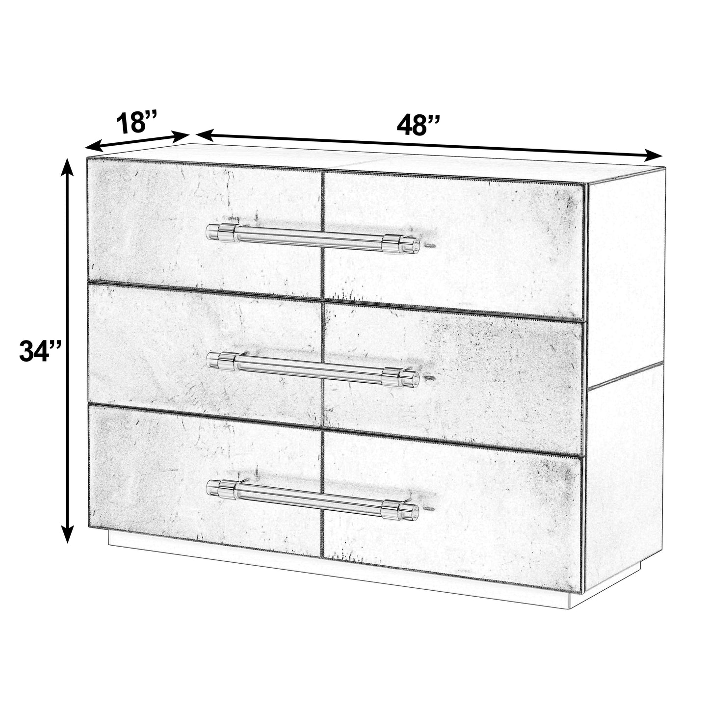 Butler Specialty Company Allman 48 in. W Rectangular Wood and Leather 3 Drawer Accent Chest, Silver