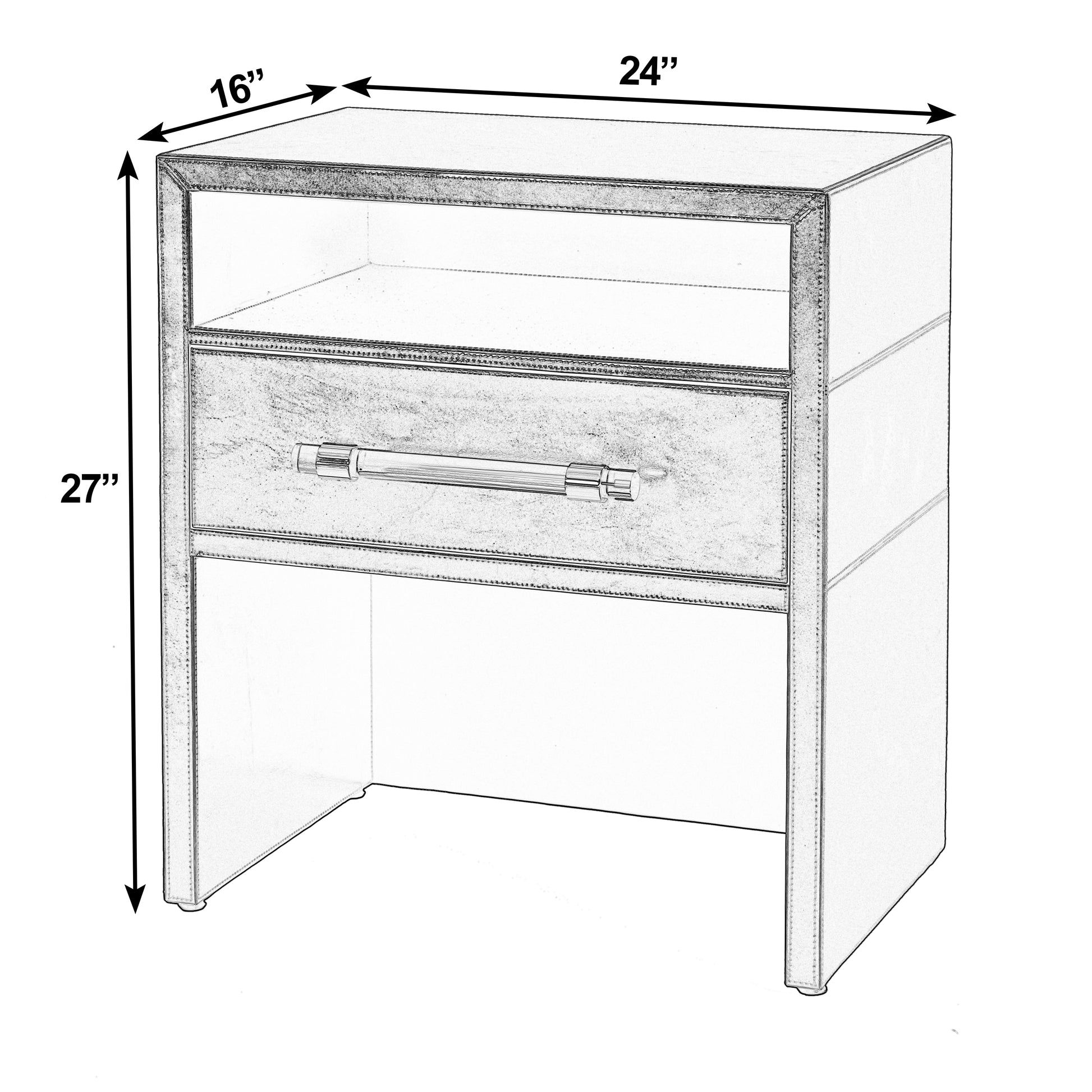 Butler Specialty Company Allman 24 in. W Rectangular Wood and Leather 1 Drawer Nightstand with Open Shelf, Silver