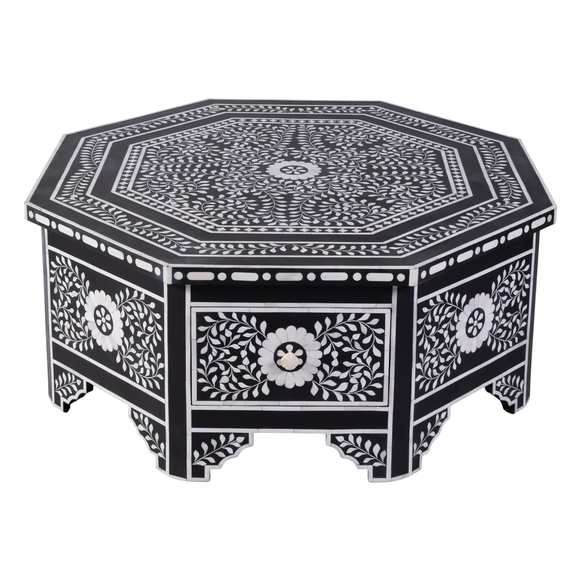 Butler Specialty Company Blackwell 40.25 in. W Octagonal Bone In-Lay 1 Drawer Coffee Table, Black, White