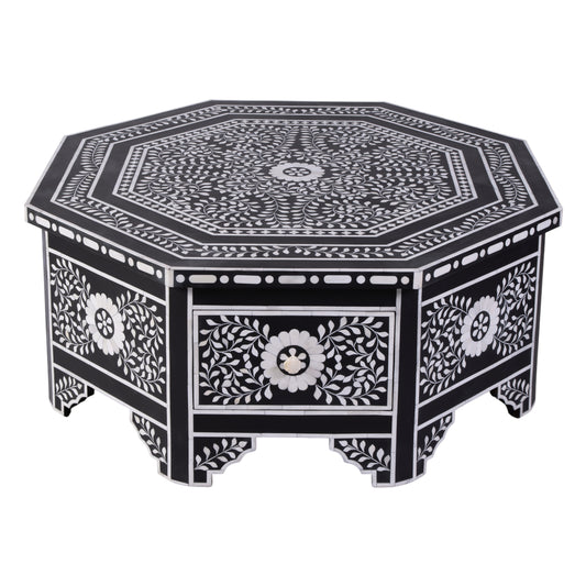 Butler Specialty Company Blackwell 40.25 in. W Octagonal Bone In-Lay 1 Drawer Coffee Table, Black, White