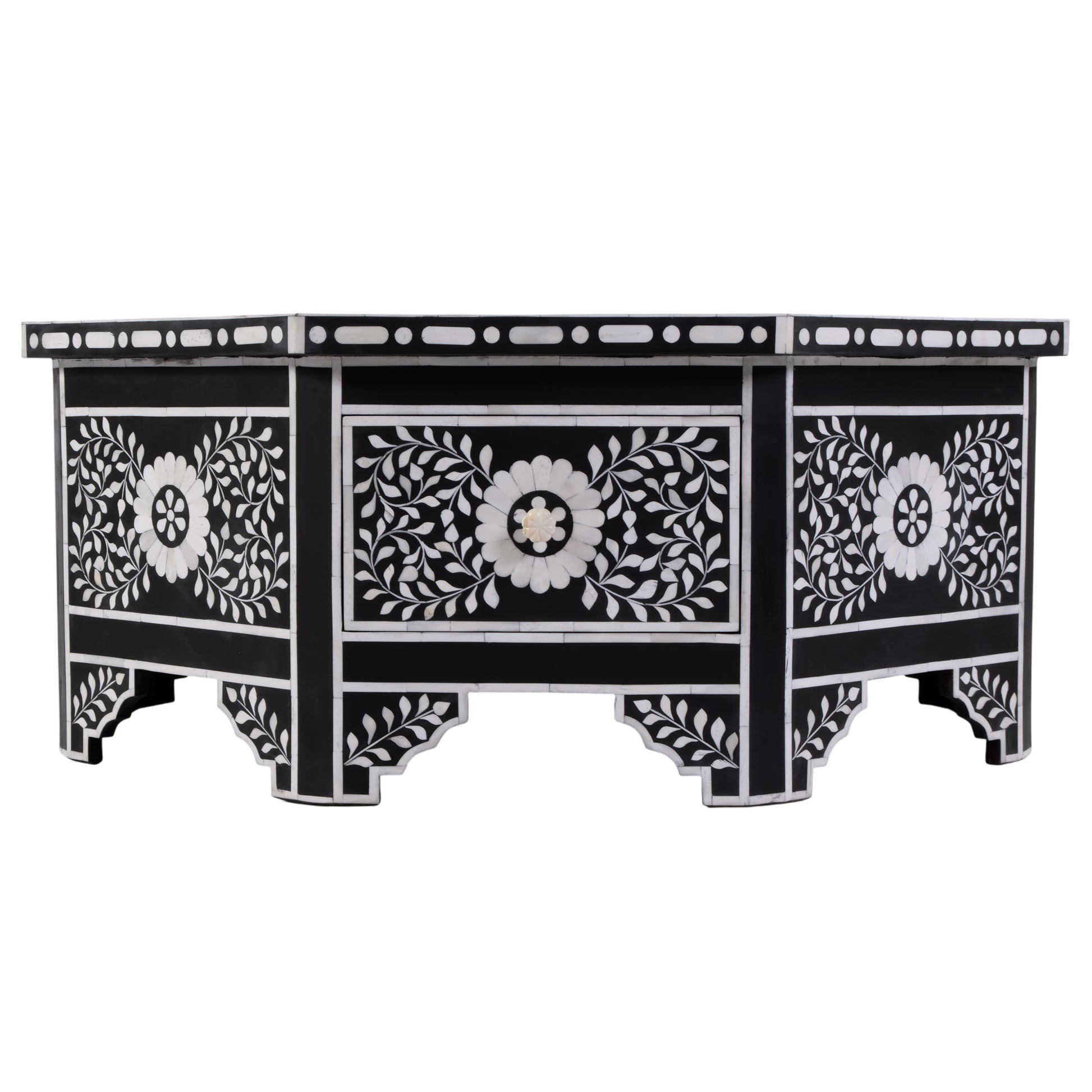 Butler Specialty Company Blackwell 40.25 in. W Octagonal Bone In-Lay 1 Drawer Coffee Table, Black, White