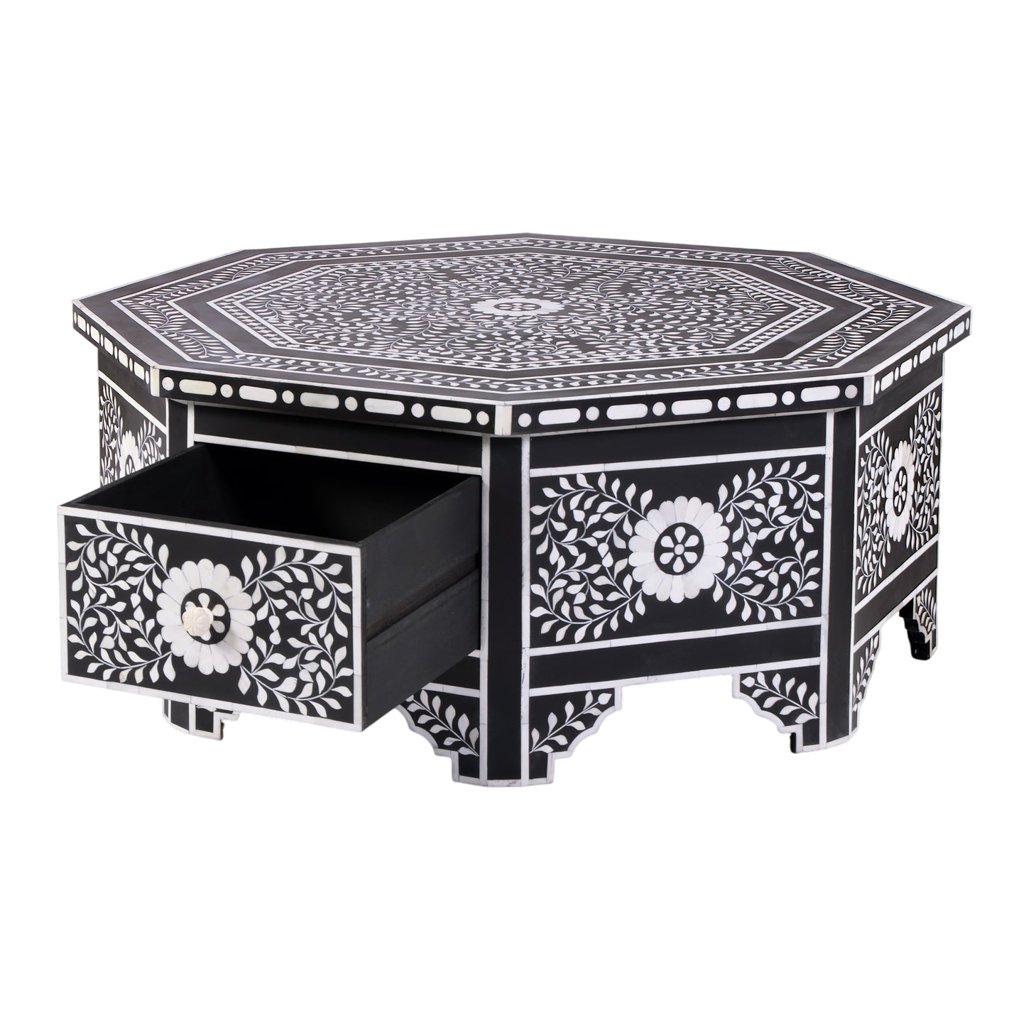 Butler Specialty Company Blackwell 40.25 in. W Octagonal Bone In-Lay 1 Drawer Coffee Table, Black, White