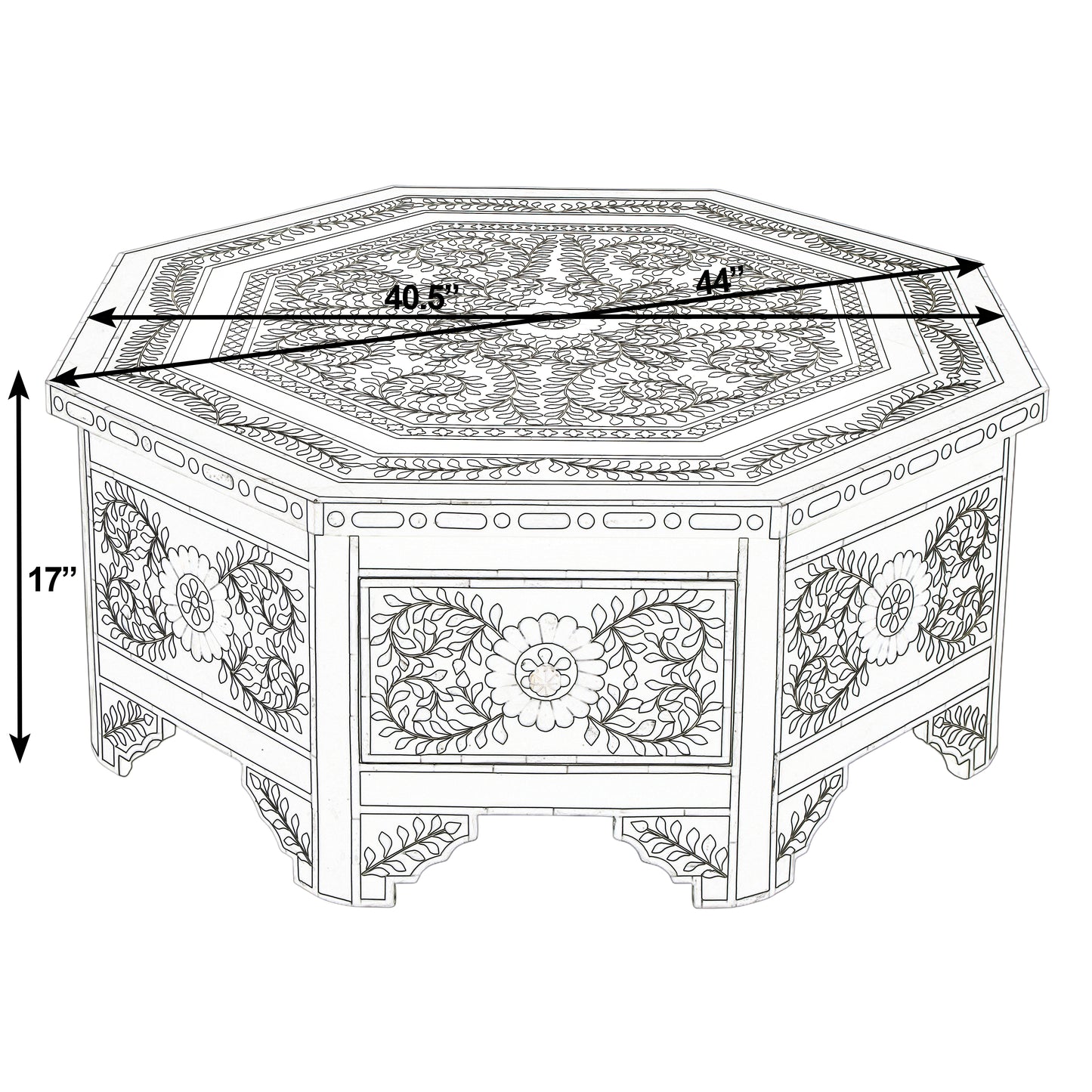 Butler Specialty Company Blackwell 40.25 in. W Octagonal Bone In-Lay 1 Drawer Coffee Table, Black, White