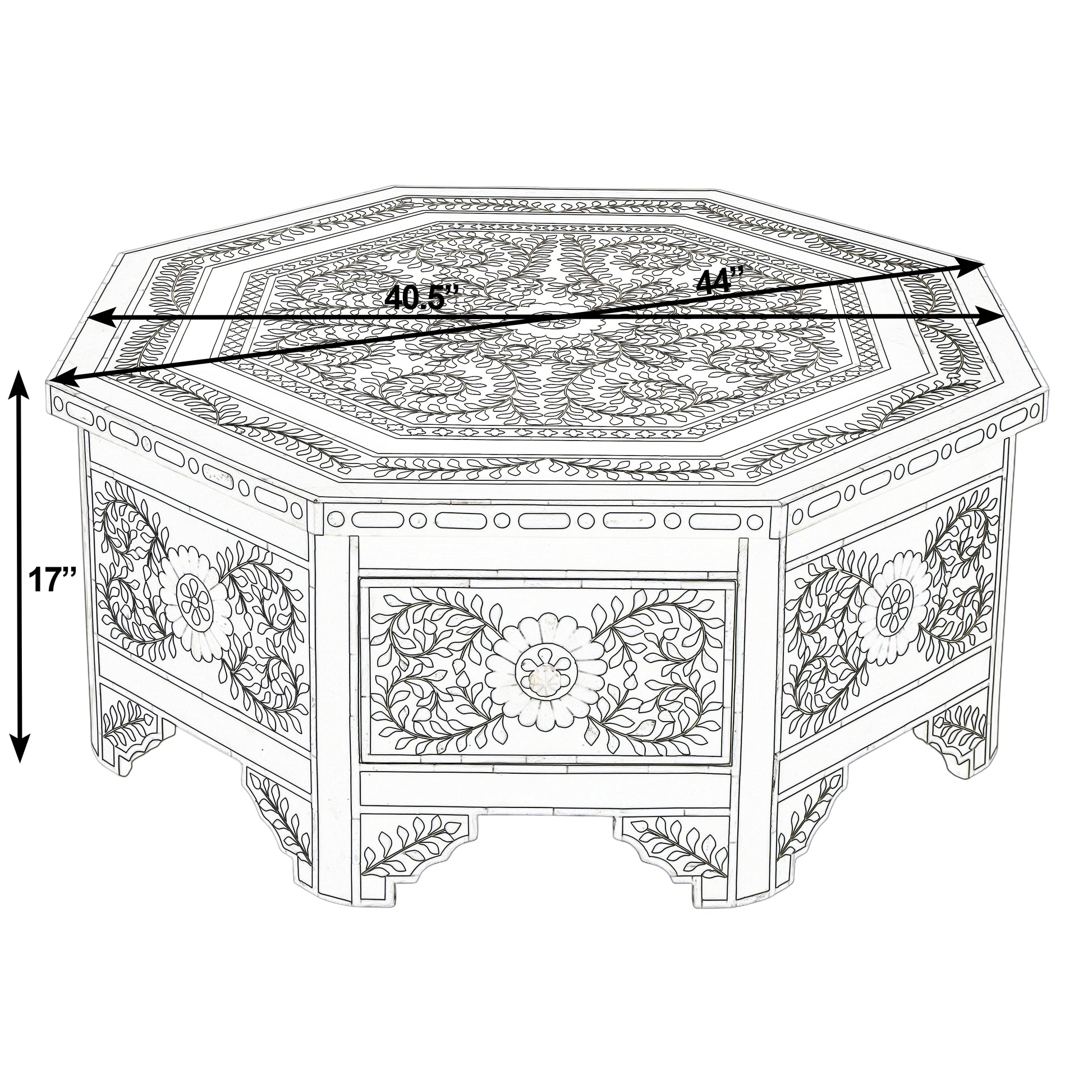 Butler Specialty Company Blackwell 40.25 in. W Octagonal Bone In-Lay 1 Drawer Coffee Table, Black, White