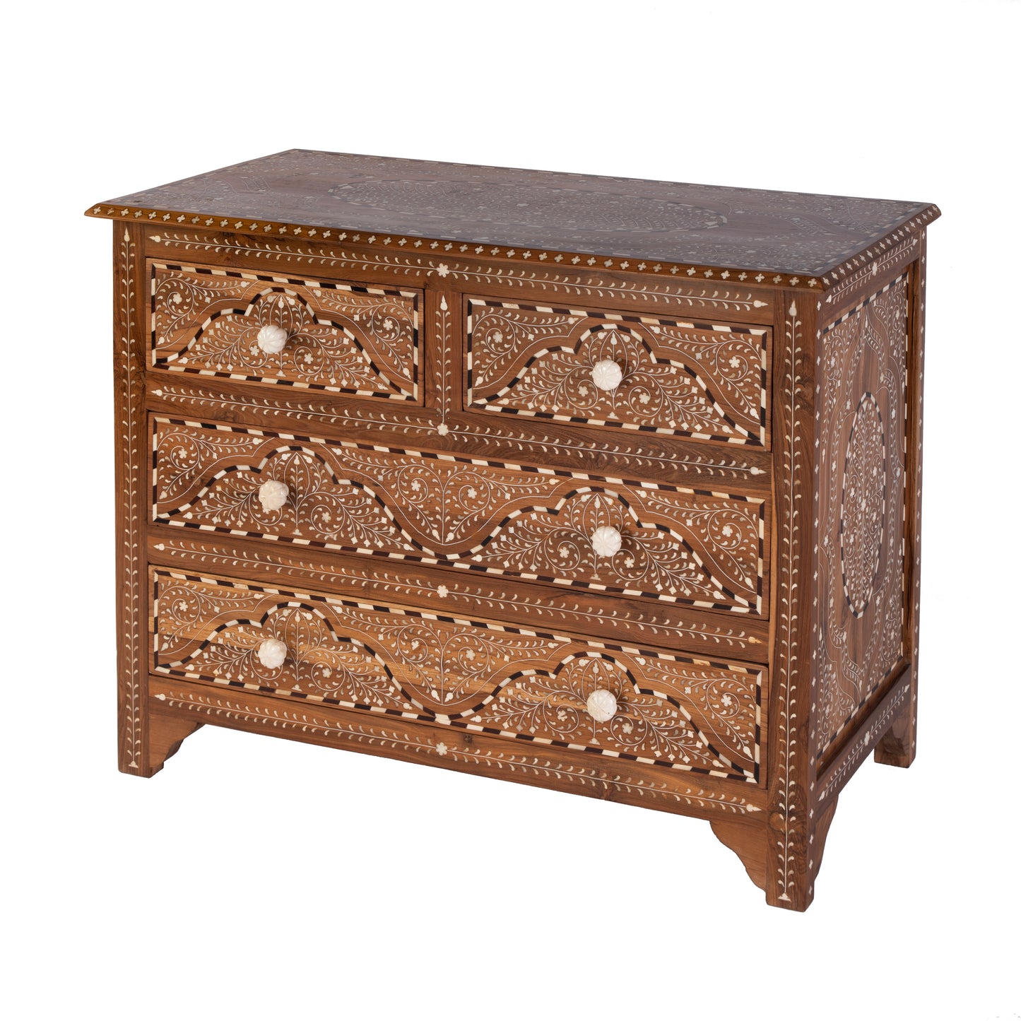 Butler Specialty Company Rashmi 40 in. W Rectangular Teak & Bone In-Lay 4 Drawer Accent Chest, Brown