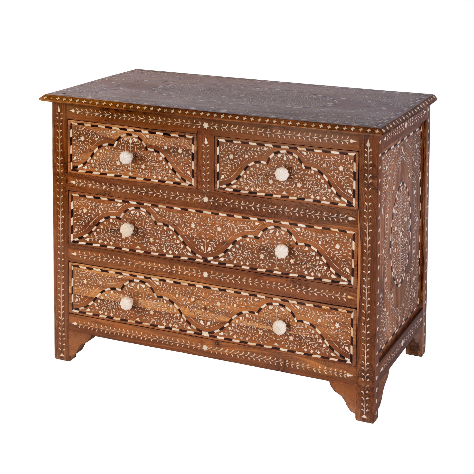 Butler Specialty Company Rashmi 40 in. W Rectangular Teak & Bone In-Lay 4 Drawer Accent Chest, Brown