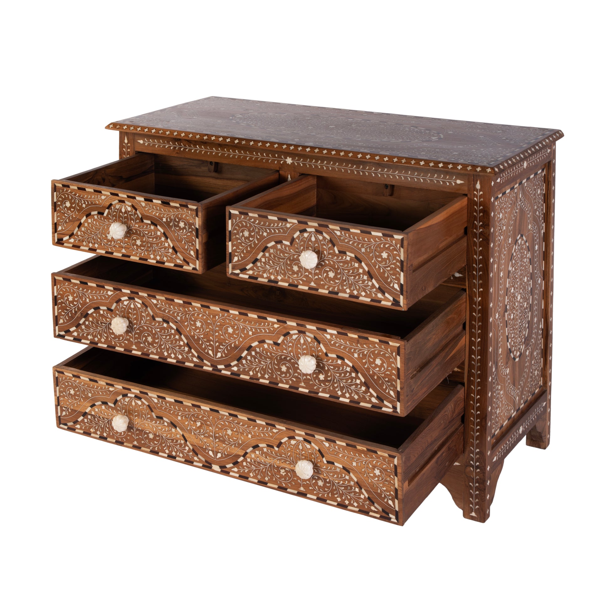 Butler Specialty Company Rashmi 40 in. W Rectangular Teak & Bone In-Lay 4 Drawer Accent Chest, Brown