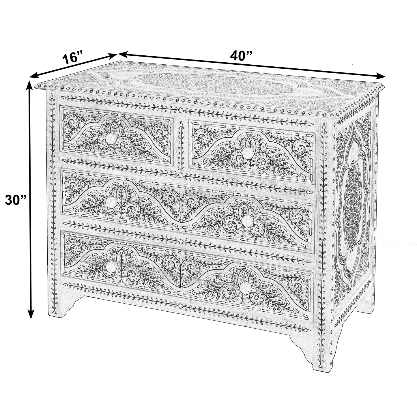 Butler Specialty Company Rashmi 40 in. W Rectangular Teak & Bone In-Lay 4 Drawer Accent Chest, Brown
