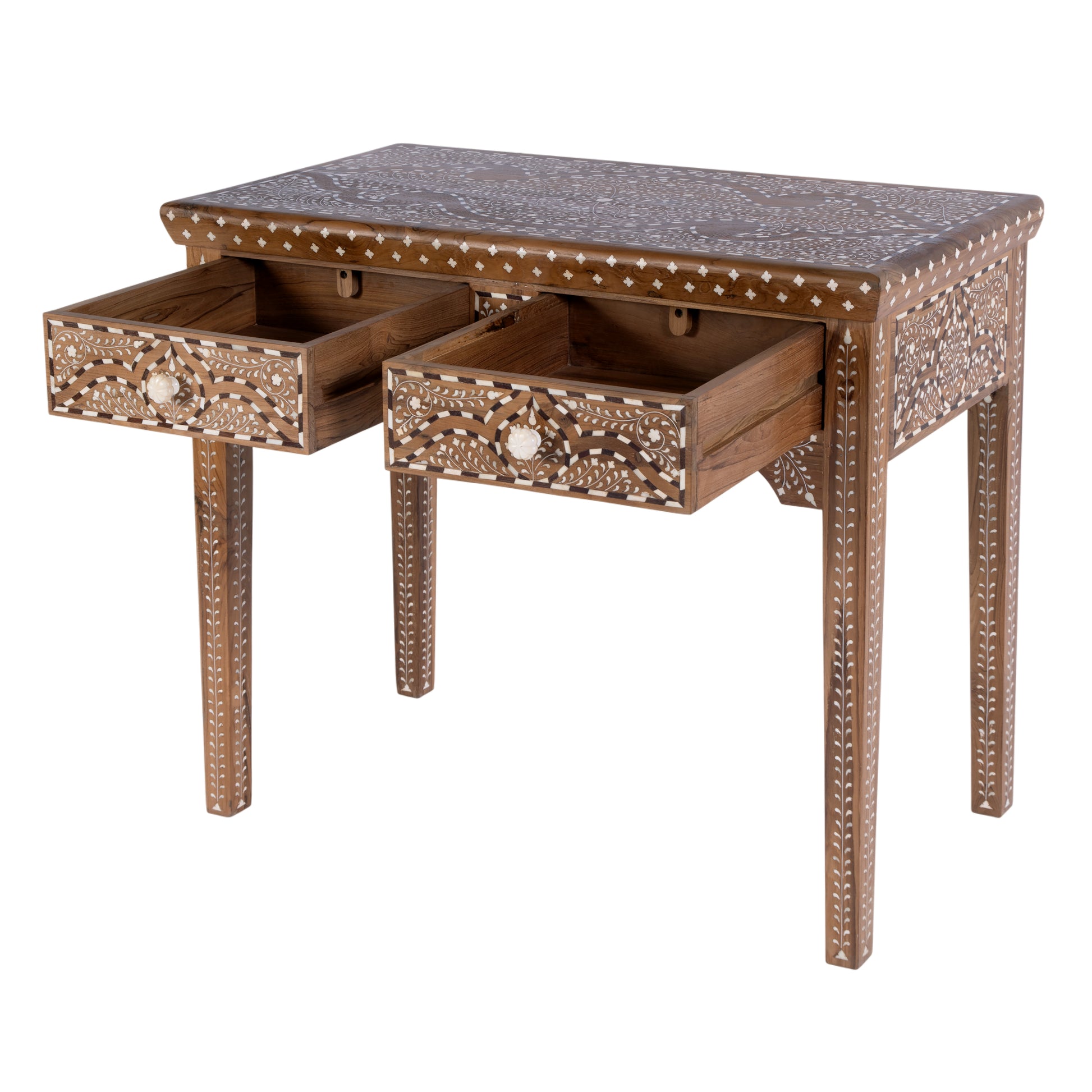 Butler Specialty Company Rashmi 36 in. W Rectangular Teak & Bone 2 Drawer Console Table, Brown