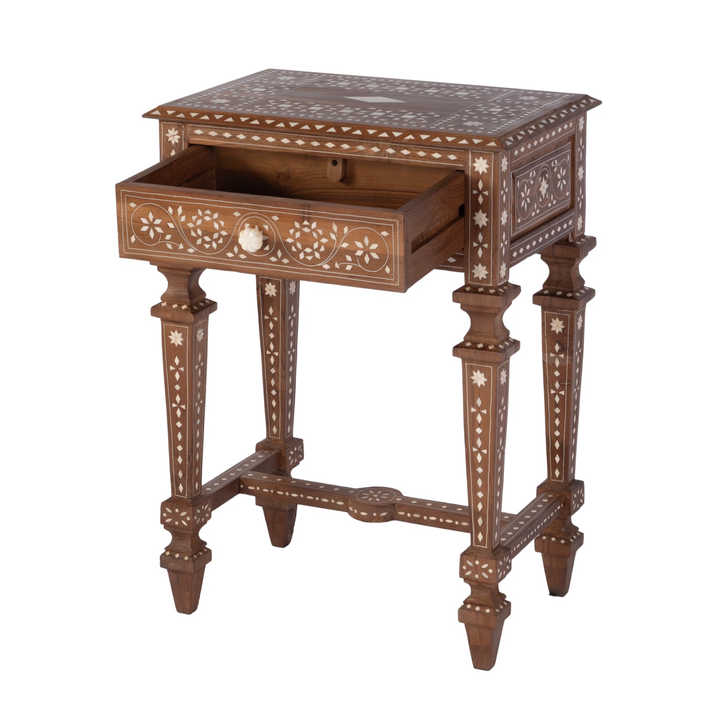 Butler Specialty Company Rashmi 21 in. W Rectangular Teak & Bone 1 Drawer End Table, Brown