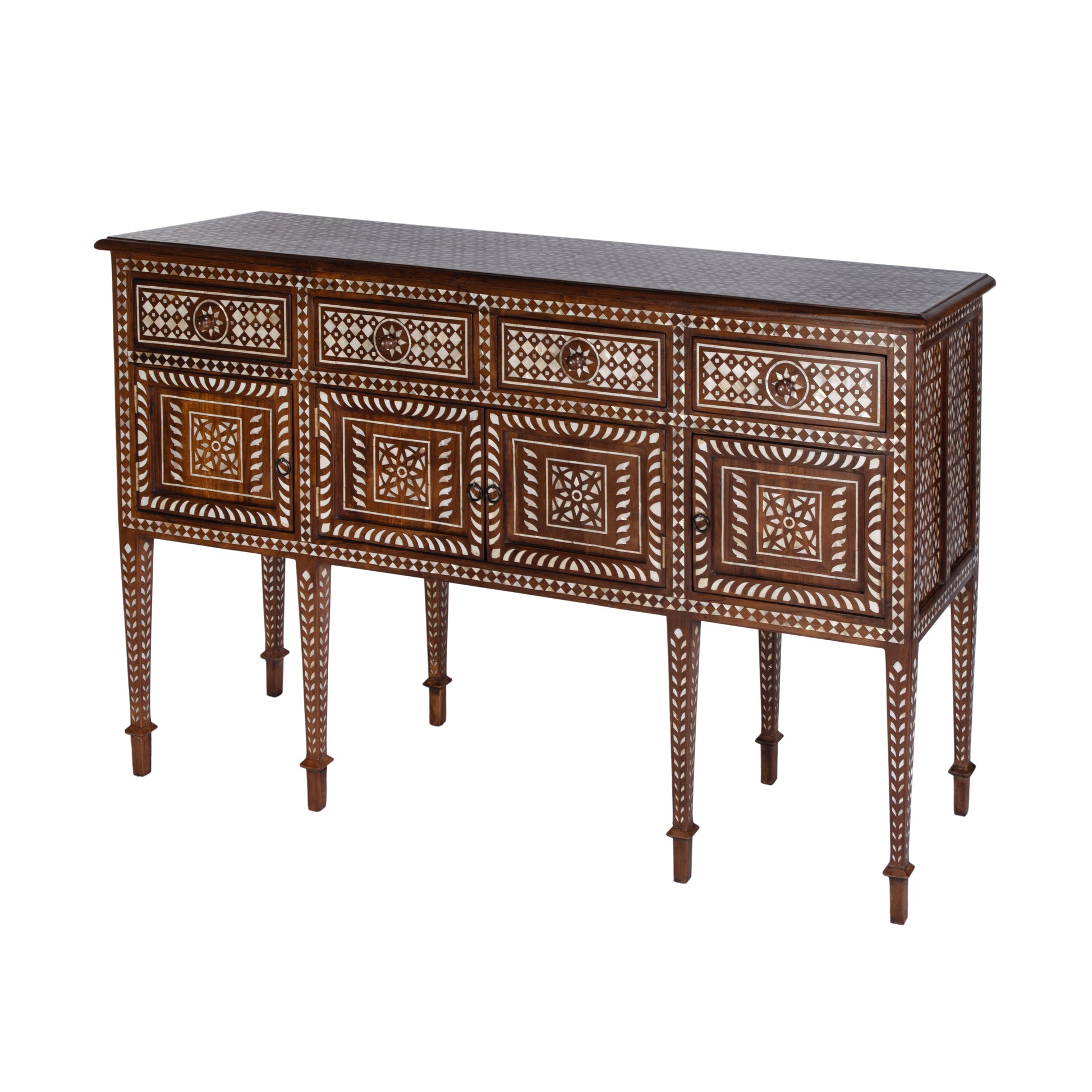 Butler Specialty Company Manali 60 in. W Rectangular Mother of Pearl and Wood 4 Drawer 2 Door Console Table, Brown