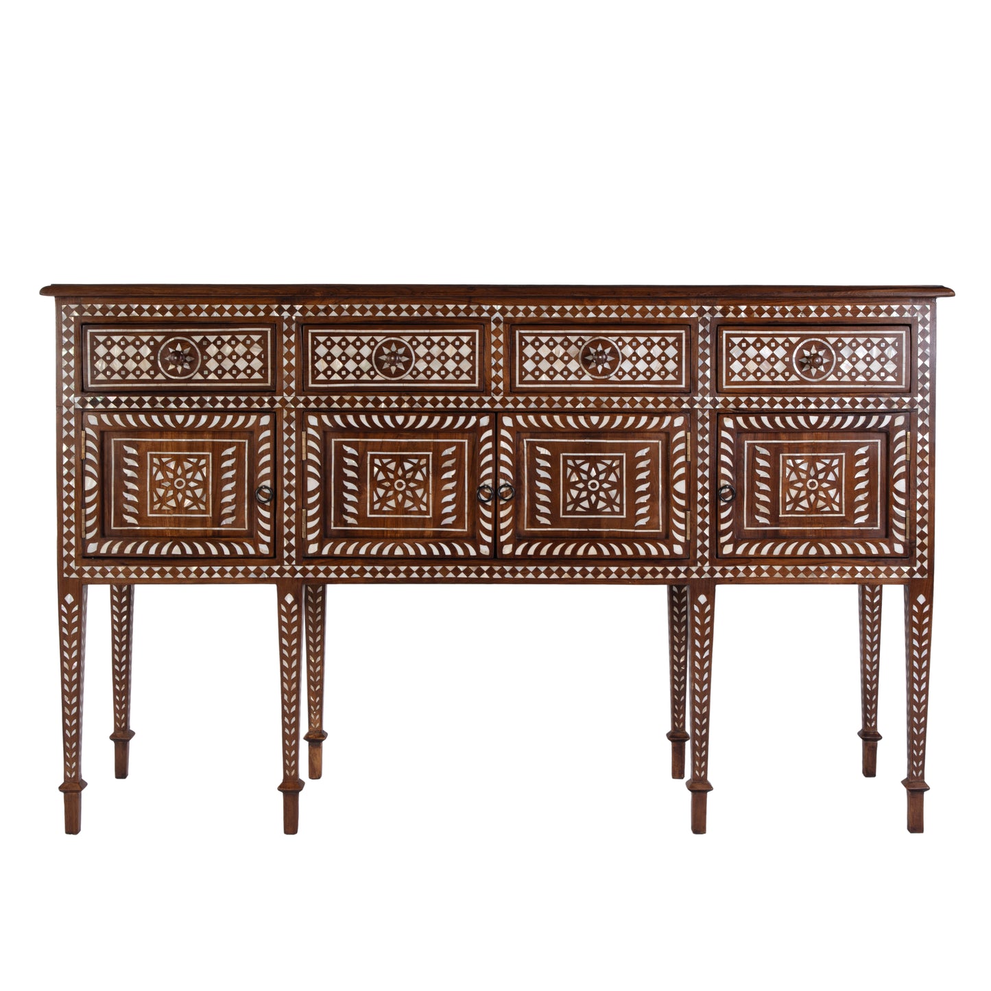 Butler Specialty Company Manali 60 in. W Rectangular Mother of Pearl and Wood 4 Drawer 2 Door Console Table, Brown