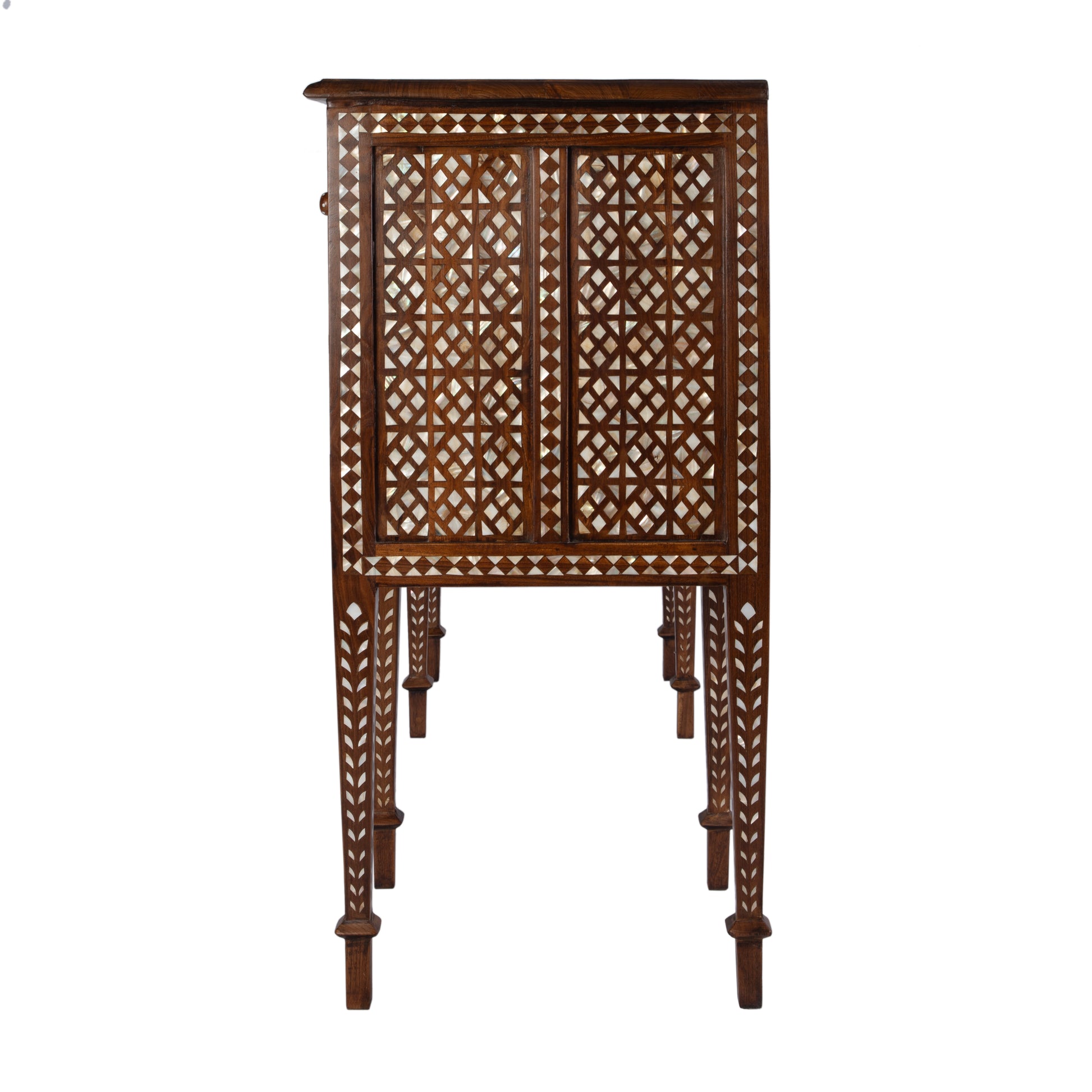 Butler Specialty Company Manali 60 in. W Rectangular Mother of Pearl and Wood 4 Drawer 2 Door Console Table, Brown