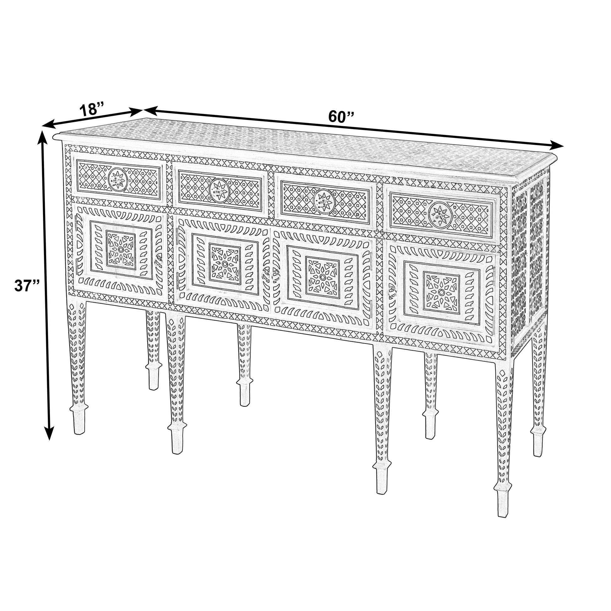 Butler Specialty Company Manali 60 in. W Rectangular Mother of Pearl and Wood 4 Drawer 2 Door Console Table, Brown