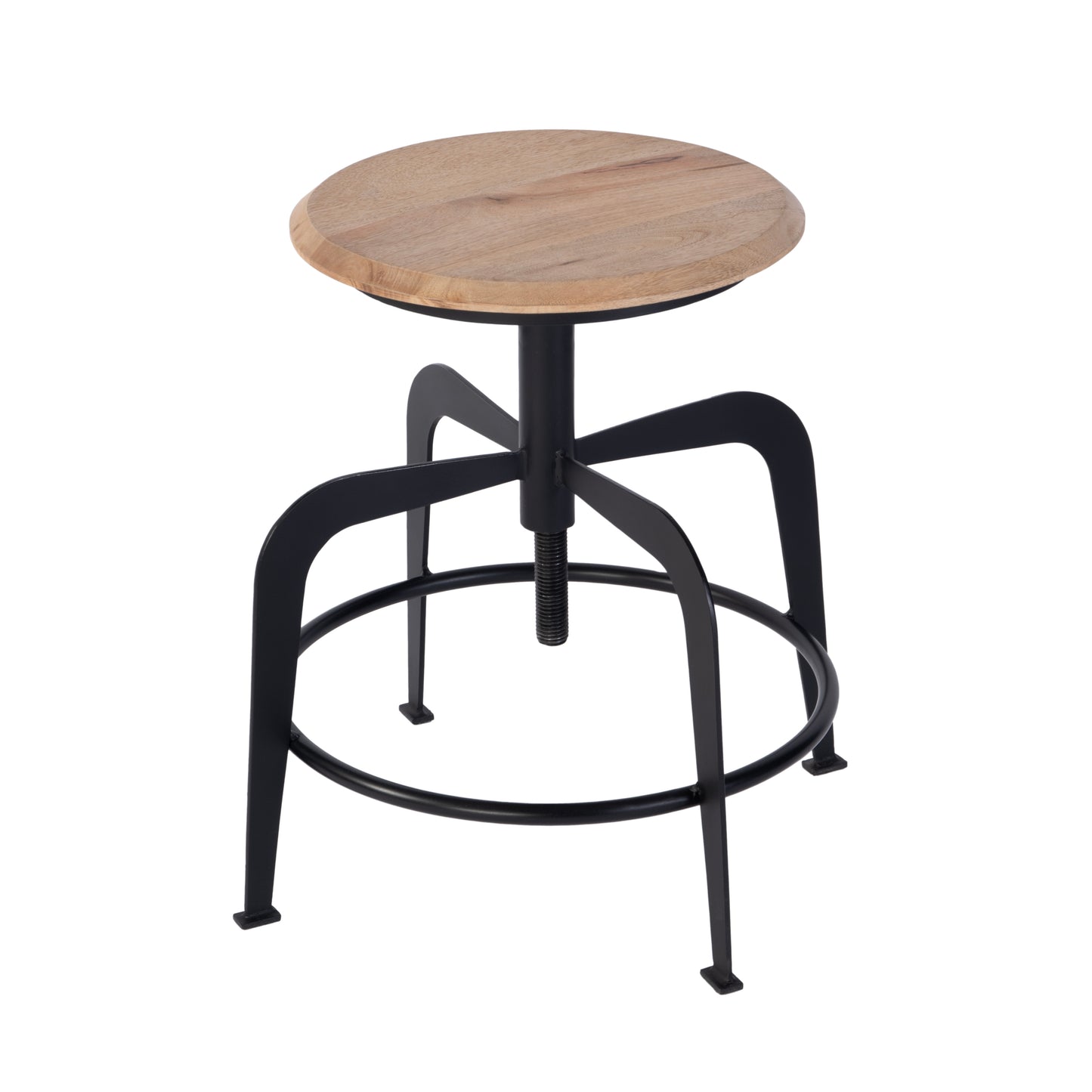 Butler Specialty Company Edison 20-27 in. Adjustable Seat Height Iron and Wood Bar Stool, Black, Natural