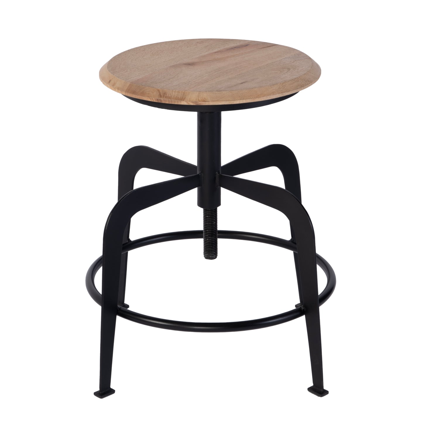 Butler Specialty Company Edison 20-27 in. Adjustable Seat Height Iron and Wood Bar Stool, Black, Natural