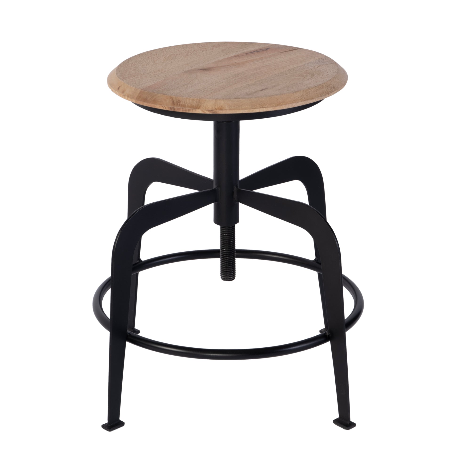 Butler Specialty Company Edison 20-27 in. Adjustable Seat Height Iron and Wood Bar Stool, Black, Natural