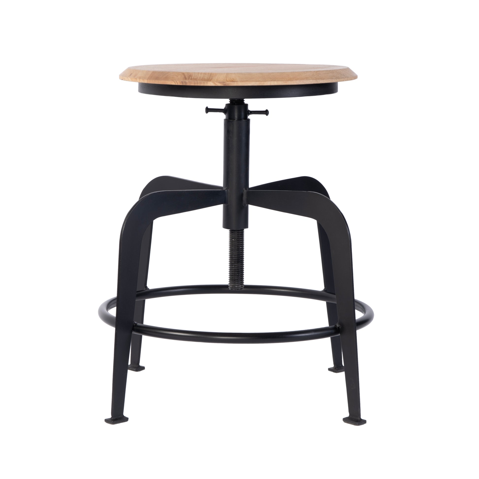 Butler Specialty Company Edison 20-27 in. Adjustable Seat Height Iron and Wood Bar Stool, Black, Natural