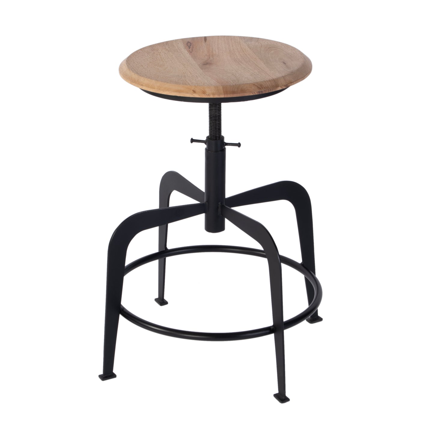 Butler Specialty Company Edison 20-27 in. Adjustable Seat Height Iron and Wood Bar Stool, Black, Natural