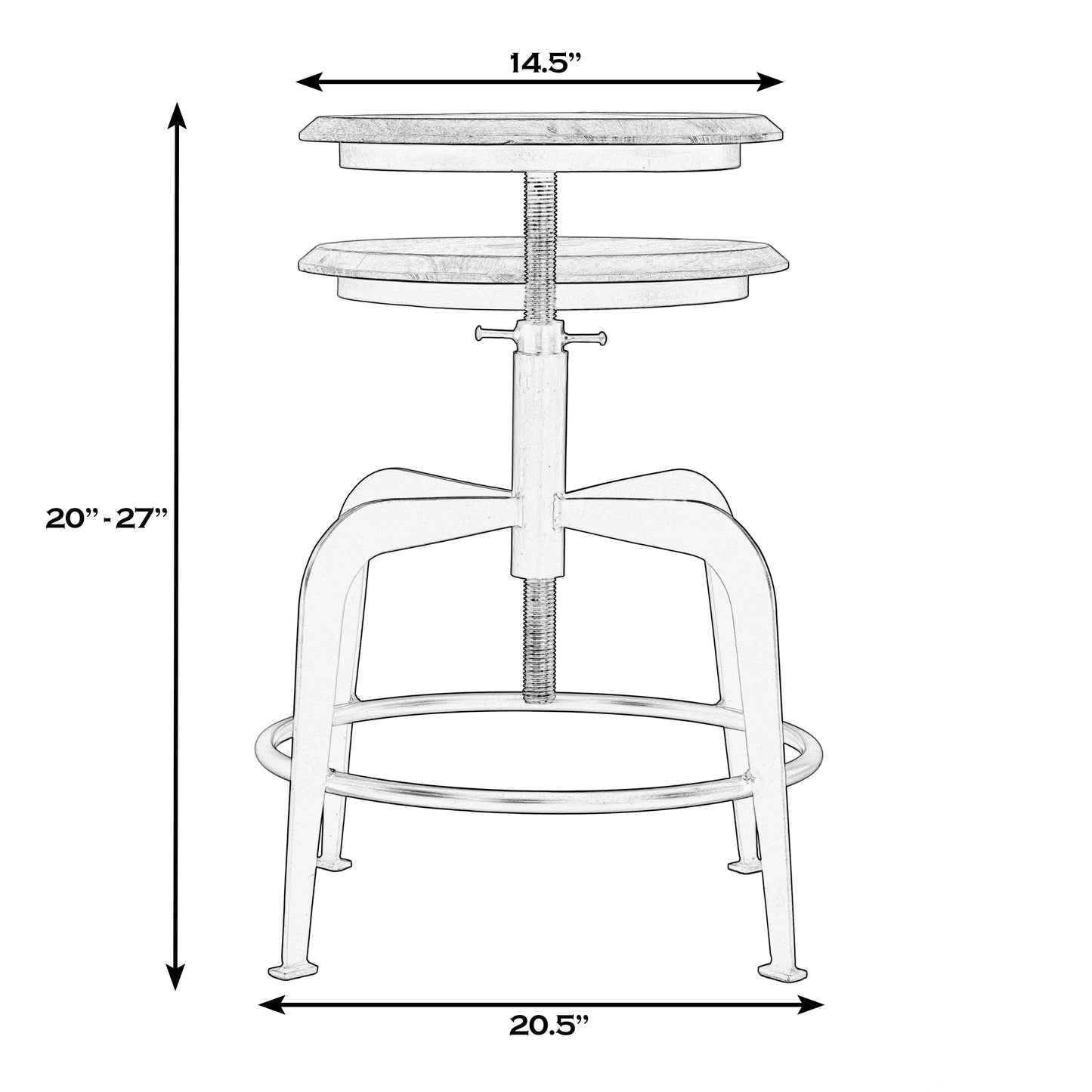 Butler Specialty Company Edison 20-27 in. Adjustable Seat Height Iron and Wood Bar Stool, Black, Natural
