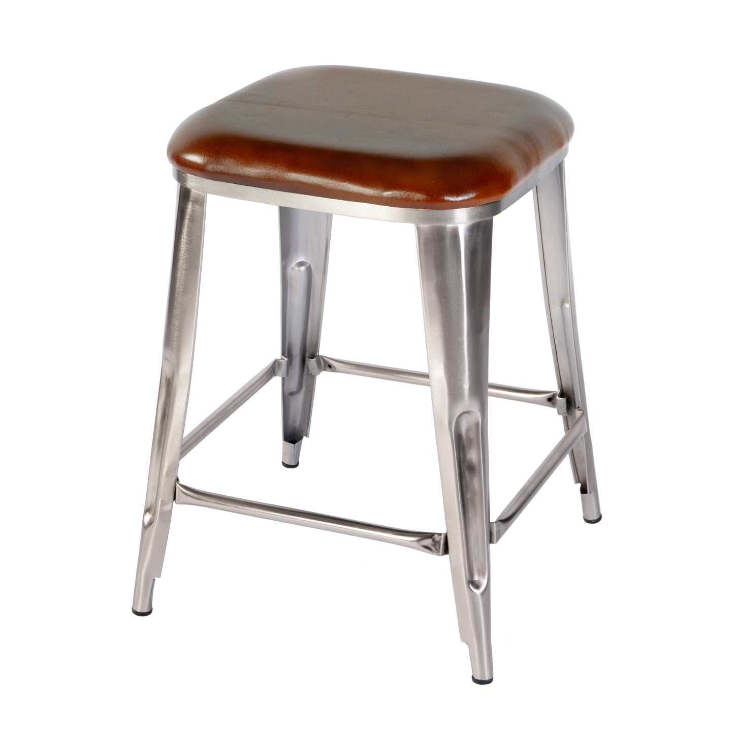 Butler Specialty Company Eastham 24.75 in. Seat Height Leather and Iron Counter Stool with Footrest, Brown, Silver