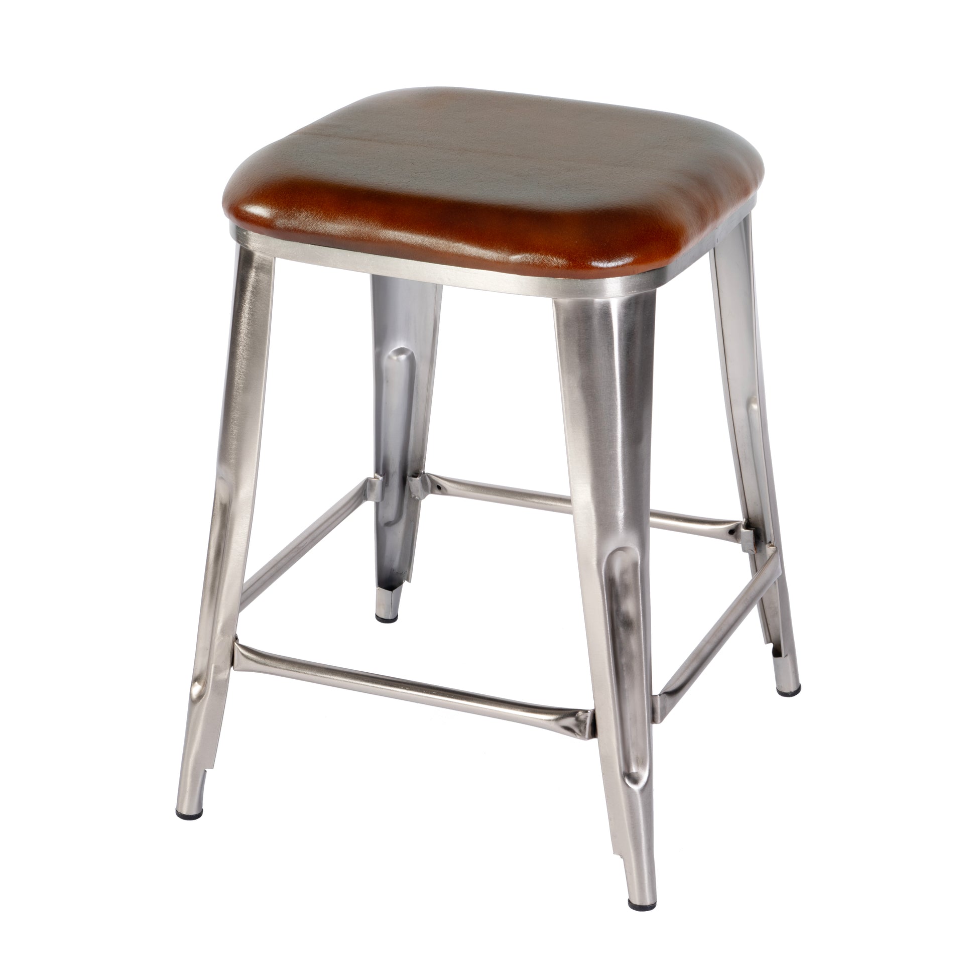 Butler Specialty Company Eastham 24.75 in. Seat Height Leather and Iron Counter Stool with Footrest, Brown, Silver