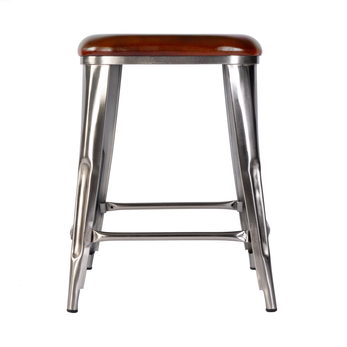 Butler Specialty Company Eastham 24.75 in. Seat Height Leather and Iron Counter Stool with Footrest, Brown, Silver