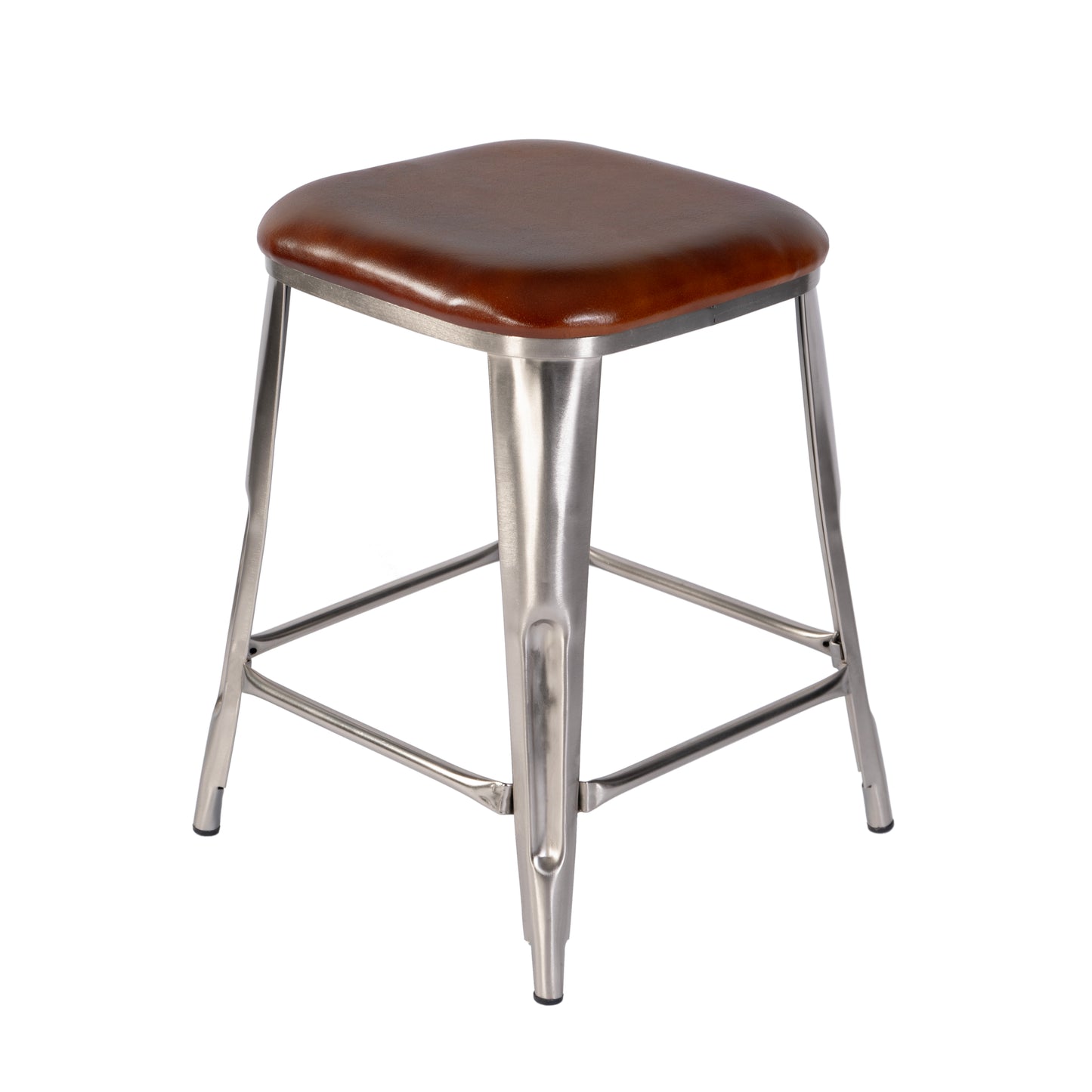 Butler Specialty Company Eastham 24.75 in. Seat Height Leather and Iron Counter Stool with Footrest, Brown, Silver
