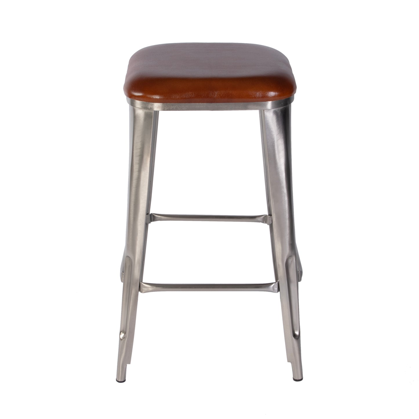 Butler Specialty Company Eastham 30.75 in. Seat Height Leather and Iron Bar Stool with Footrest, Brown, Silver