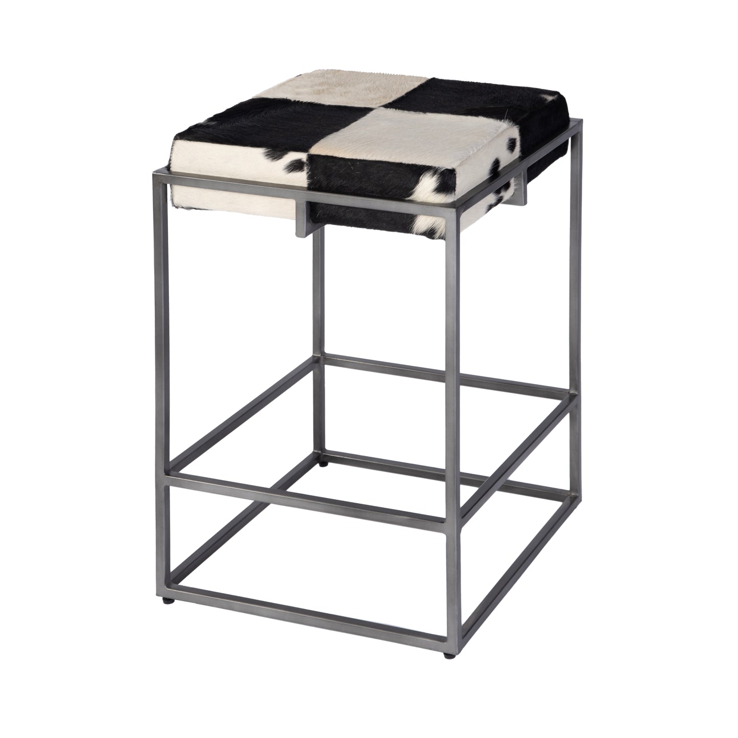 Butler Specialty Company Stinson 26.5 in. Seat Height Hair on Hide Leather and Iron Counter Stool with Footrest, Black, White