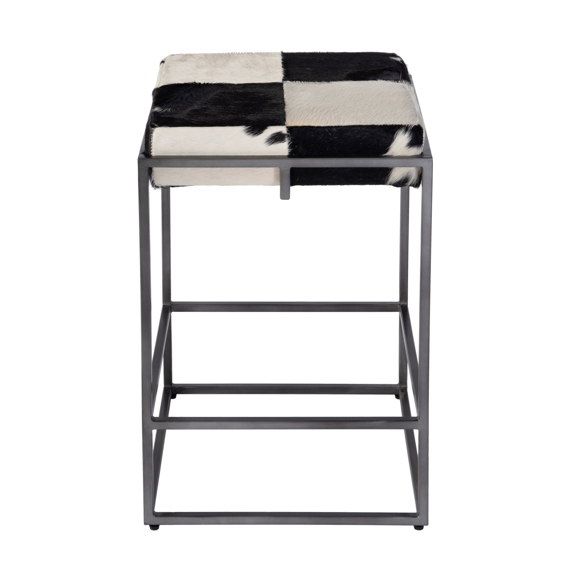 Butler Specialty Company Stinson 26.5 in. Seat Height Hair on Hide Leather and Iron Counter Stool with Footrest, Black, White