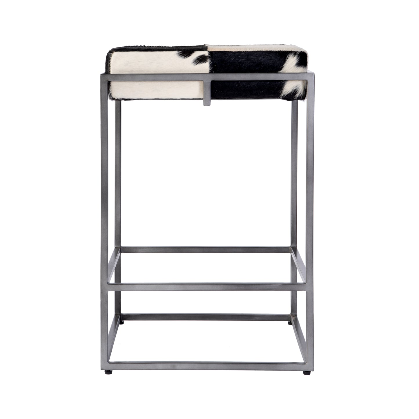 Butler Specialty Company Stinson 26.5 in. Seat Height Hair on Hide Leather and Iron Counter Stool with Footrest, Black, White