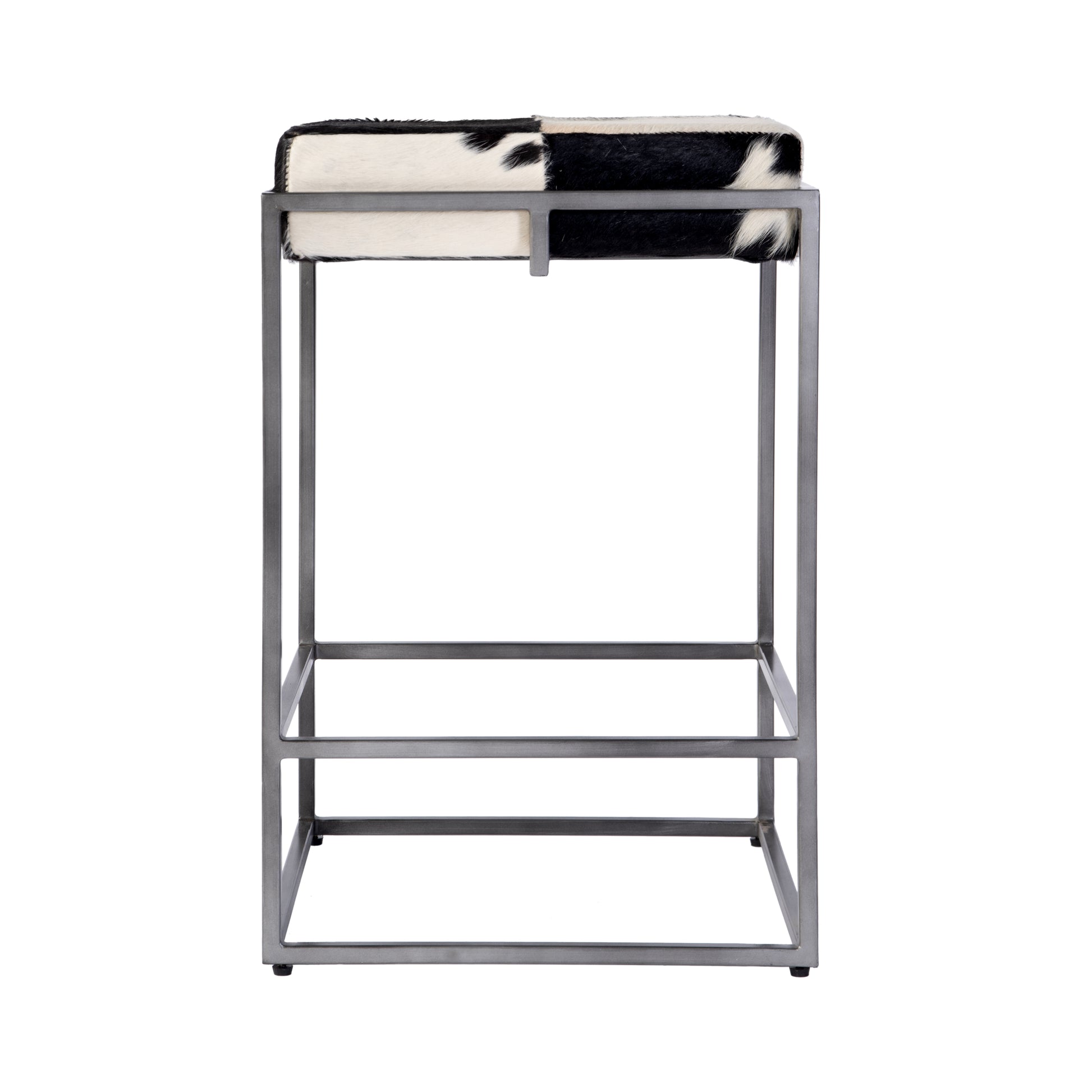 Butler Specialty Company Stinson 26.5 in. Seat Height Hair on Hide Leather and Iron Counter Stool with Footrest, Black, White