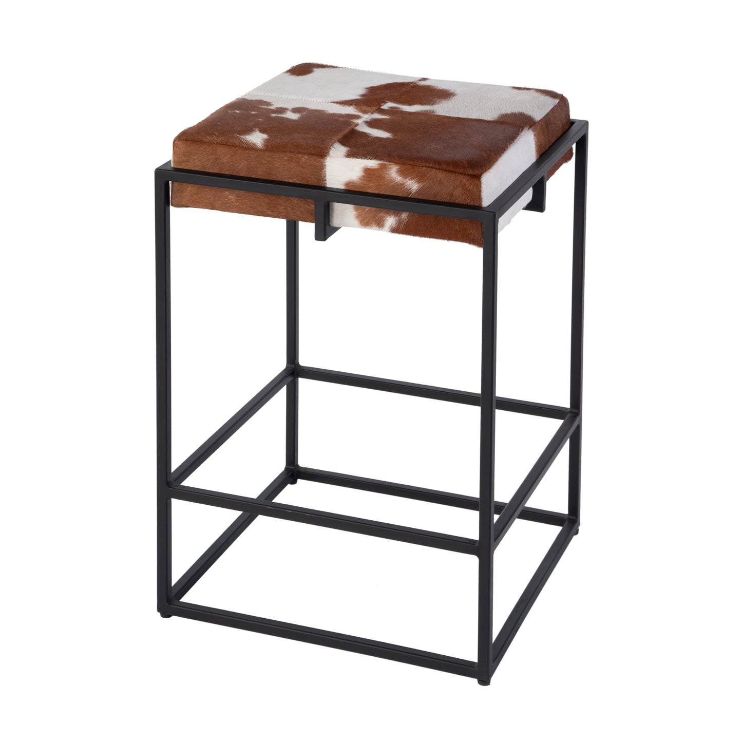 Butler Specialty Company Stinson 26.5 in. Seat Height Hair on Hide Leather and Iron Counter Stool with Footrest, Black, Brown