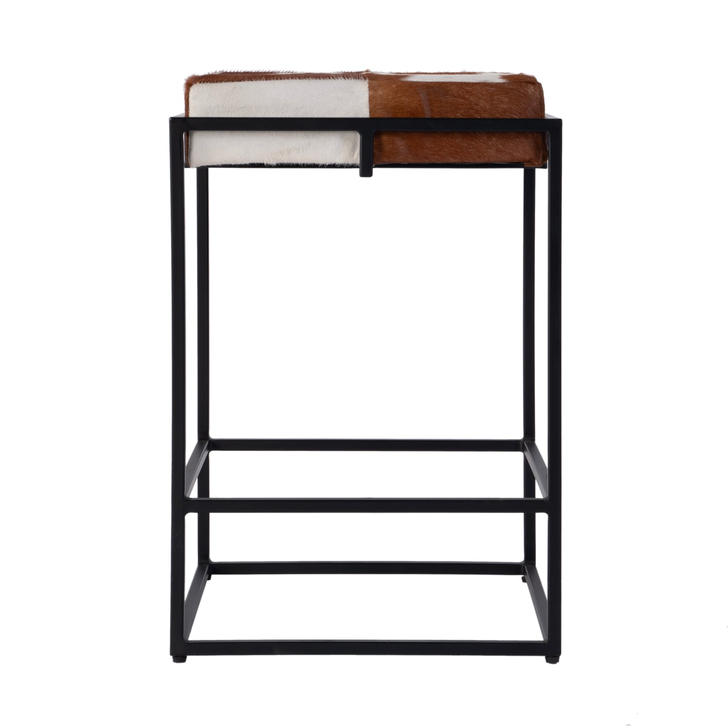 Butler Specialty Company Stinson 26.5 in. Seat Height Hair on Hide Leather and Iron Counter Stool with Footrest, Black, Brown