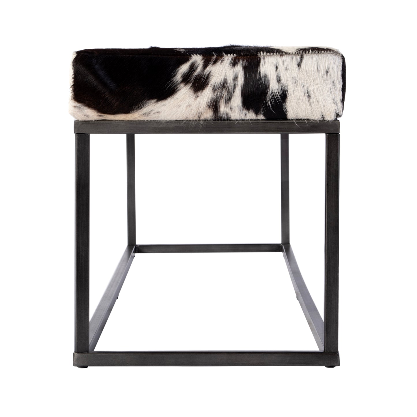 Butler Specialty Company Stinson 54 in. W Rectangular Hair-on-Hide and Iron Accent Bench, Black and White