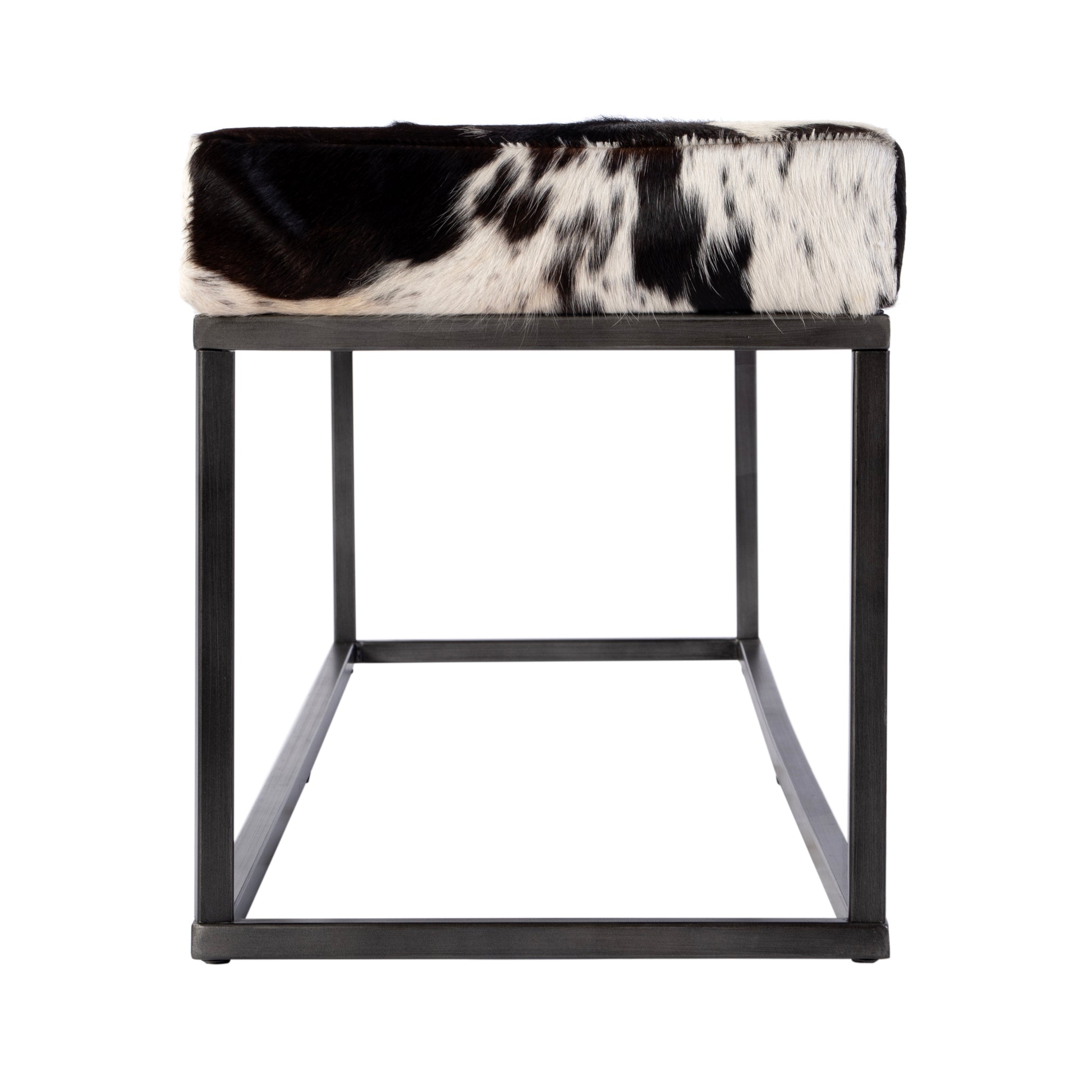 Butler Specialty Company Stinson 54 in. W Rectangular Hair-on-Hide and Iron Accent Bench, Black and White