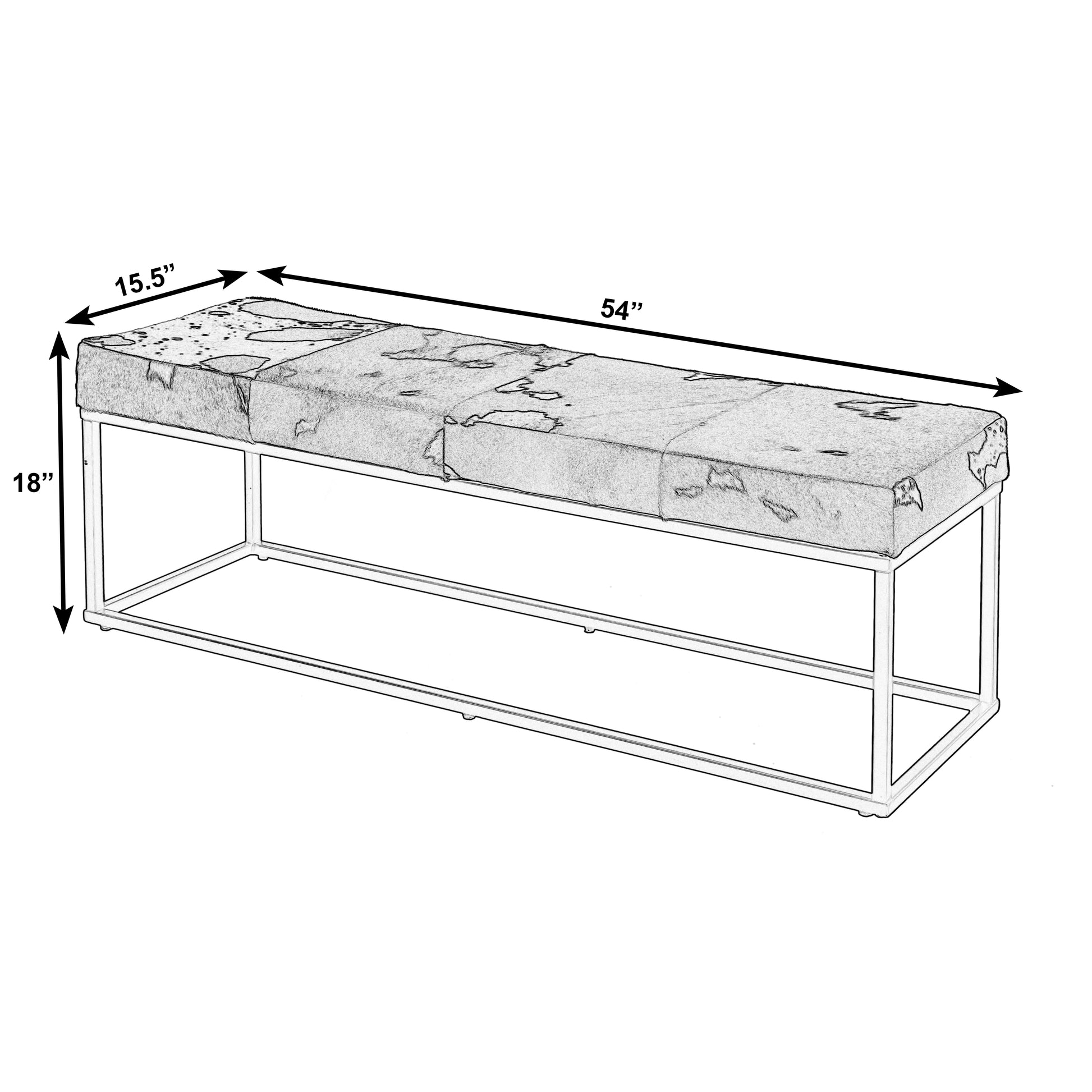 Butler Specialty Company Stinson 54 in. W Rectangular Hair-on-Hide and Iron Accent Bench, Black and White