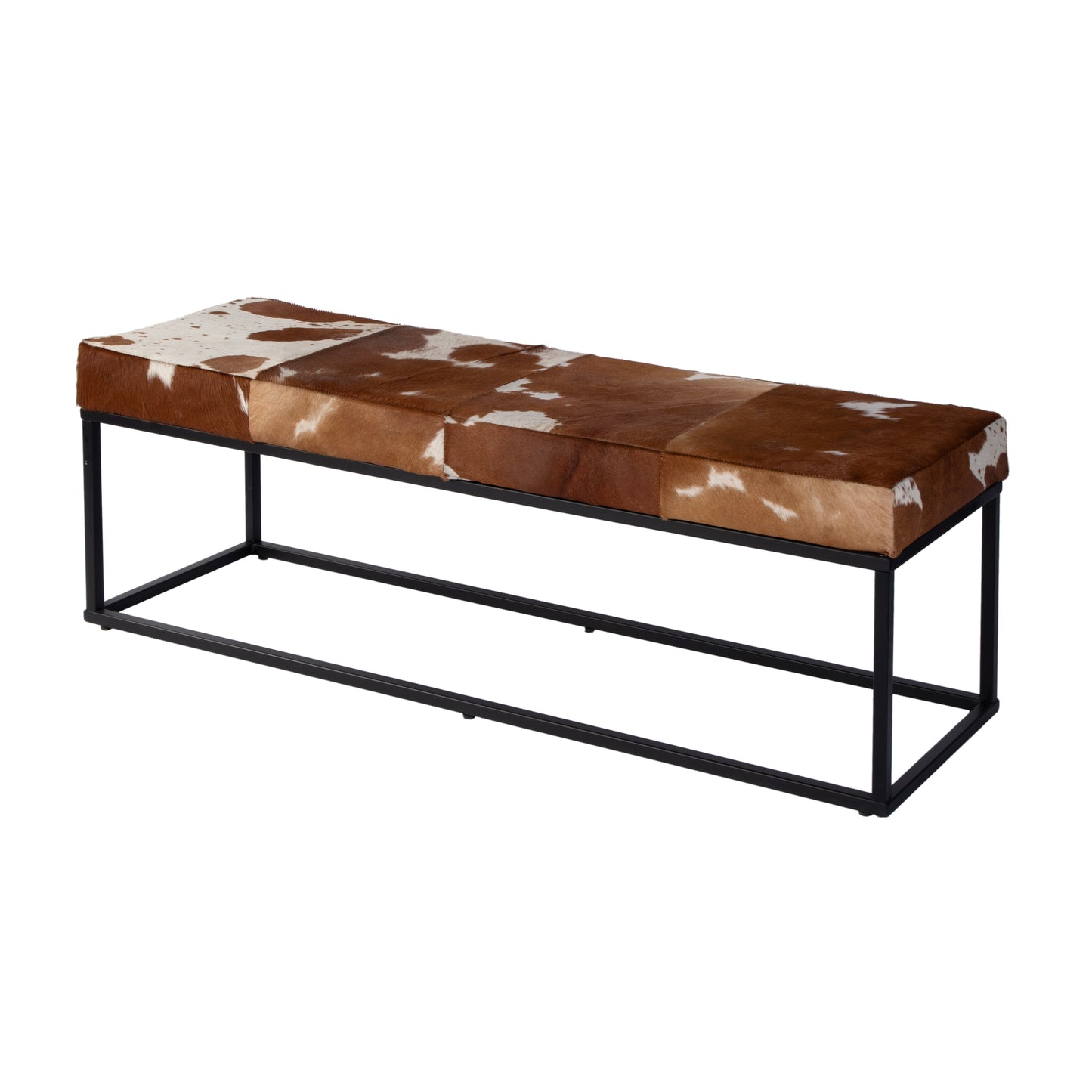 Butler Specialty Company Stinson 54 in. W Rectangular Hair-on-Hide and Iron Accent Bench, White, Black, Brown