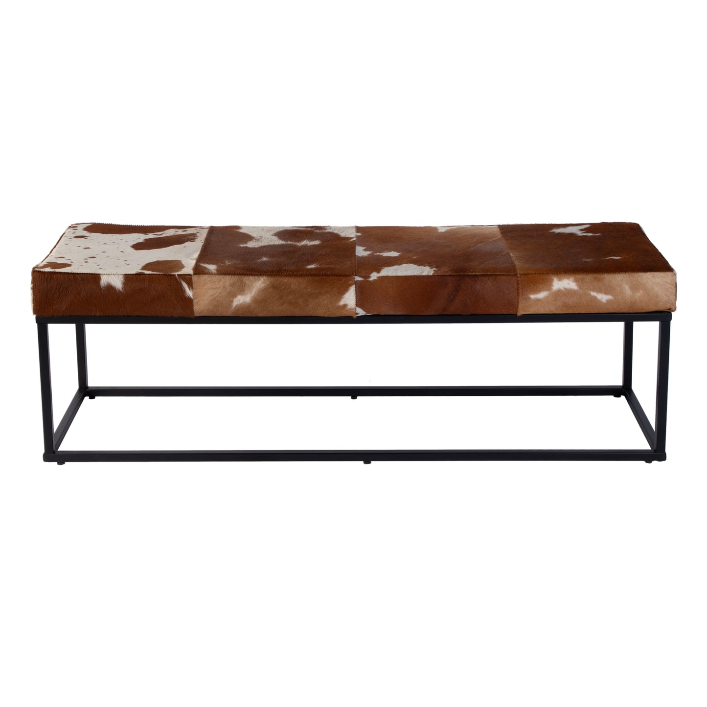Butler Specialty Company Stinson 54 in. W Rectangular Hair-on-Hide and Iron Accent Bench, White, Black, Brown