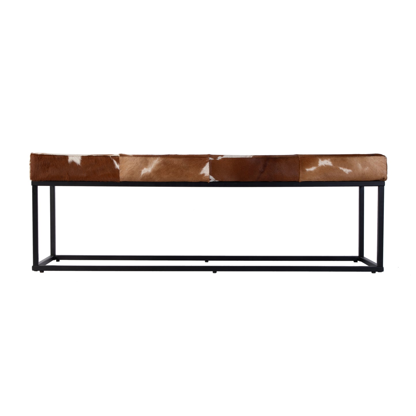 Butler Specialty Company Stinson 54 in. W Rectangular Hair-on-Hide and Iron Accent Bench, White, Black, Brown