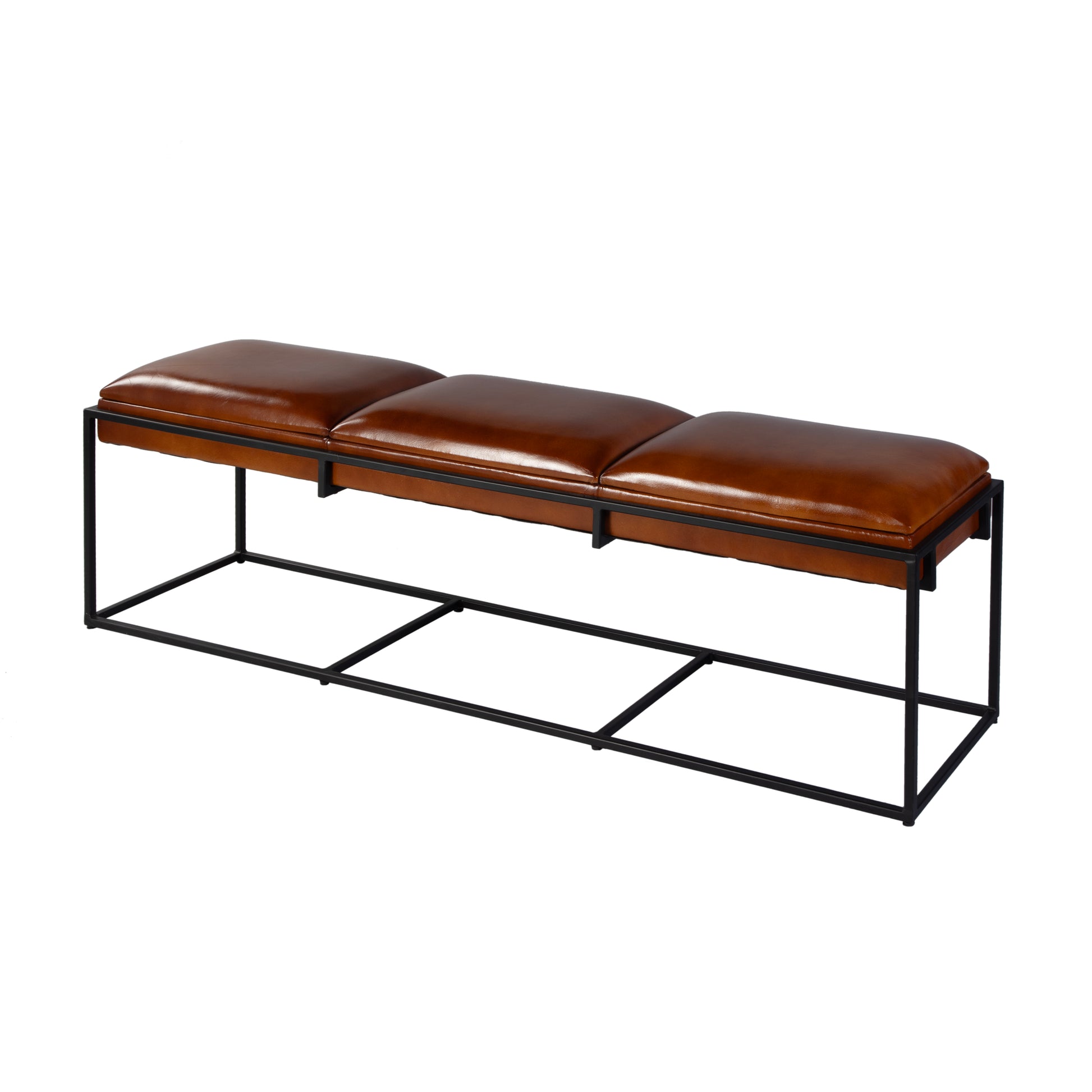 Butler Specialty Company Kane 62 in. W Rectangular Leather and Iron Accent Bench, Brown, Black